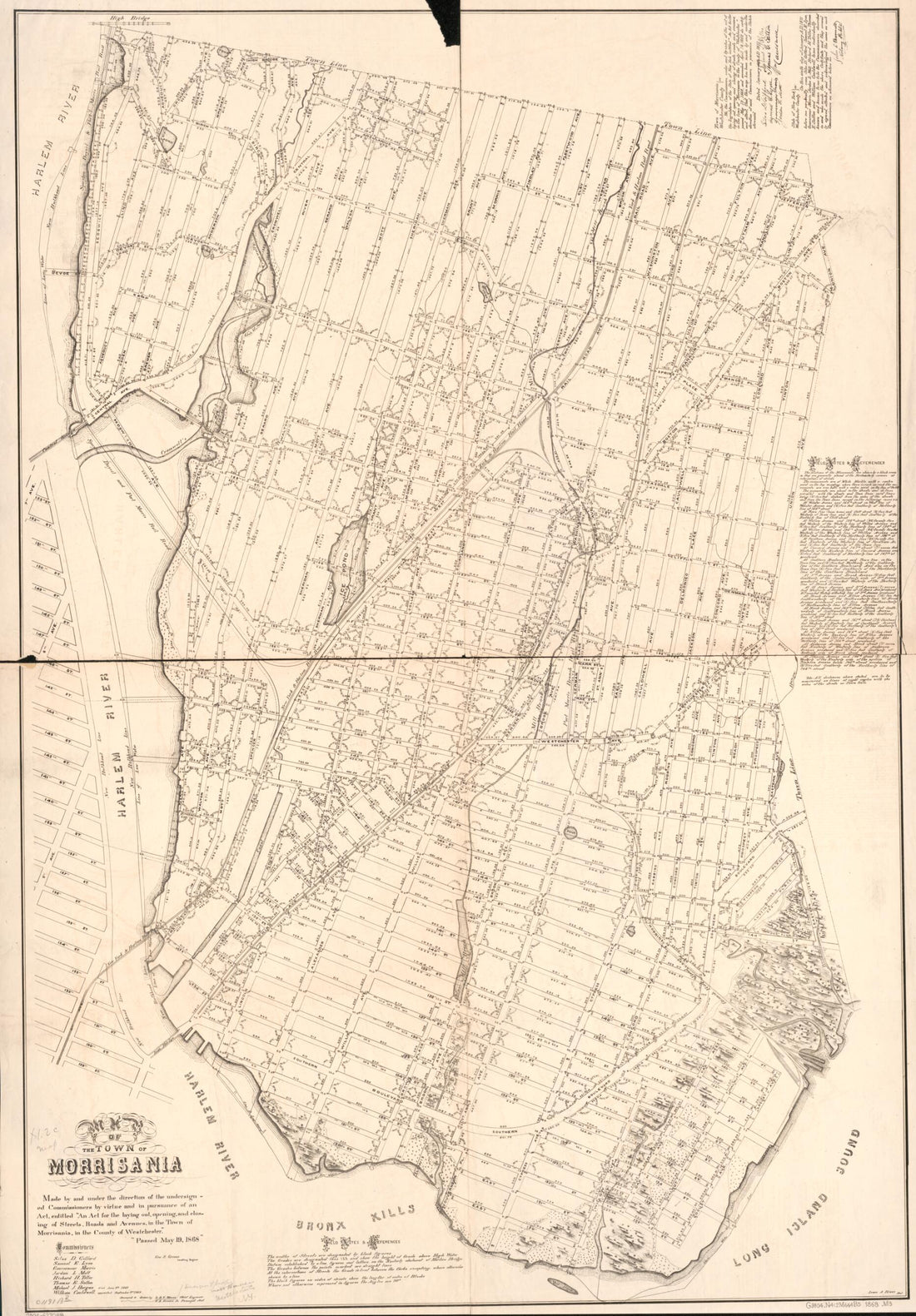 This old map of Map of the Town of Morrisania from 1868 was created by L. D. V. Mason, Morrisania (N.Y. : Town). Commissioners, Louis A. Risse in 1868