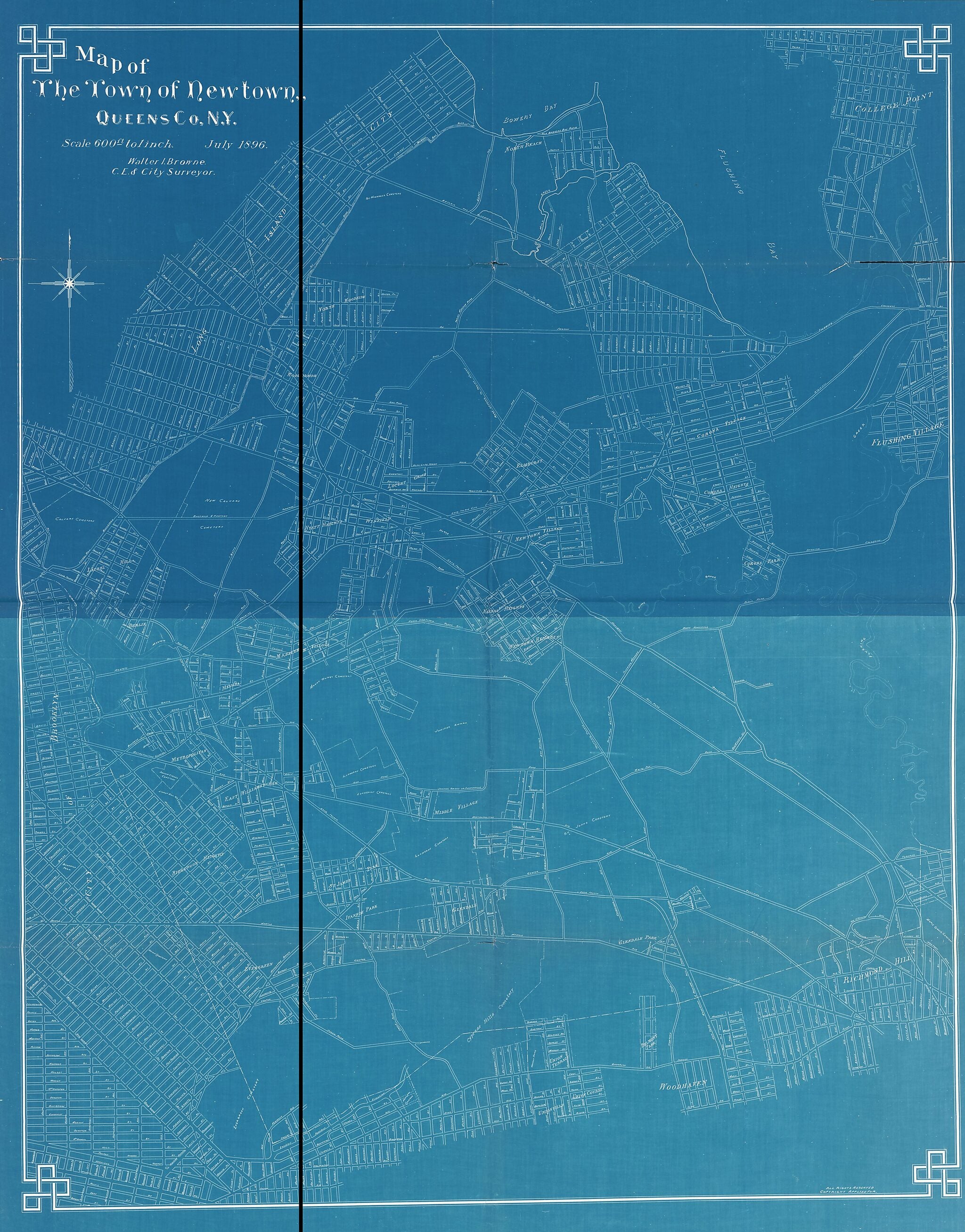 This old map of Map of the Town of Newtown, Queens County, New York from 1896 was created by Walter I. Browne in 1896