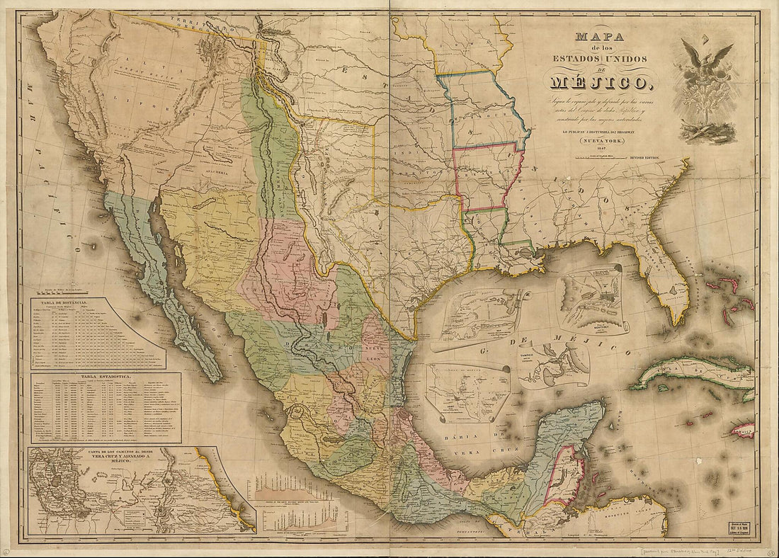 This old map of Mapa De Los Estados Unidos De Méjico : Segun Lo Organizado Y Definido Por Las Varias Actas Del Congreso De Dicha Républica Y Construido Por Las Mejores Autoridades from 1847 was created by John Disturnell in 1847