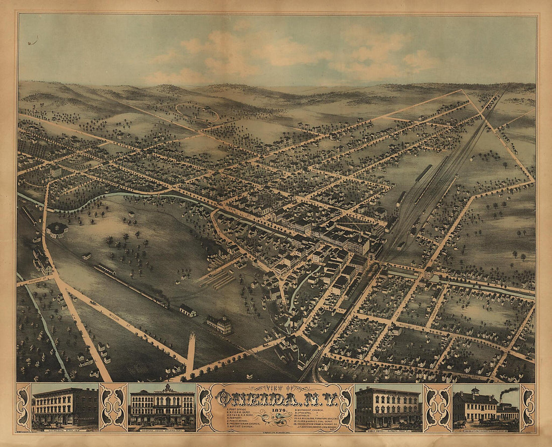 This old map of View of Oneida, New York : from 1874 was created by O. H. (Oakley Hoopes) Bailey, C.H. Vogt (Firm), J. Knauber & Co in 1874
