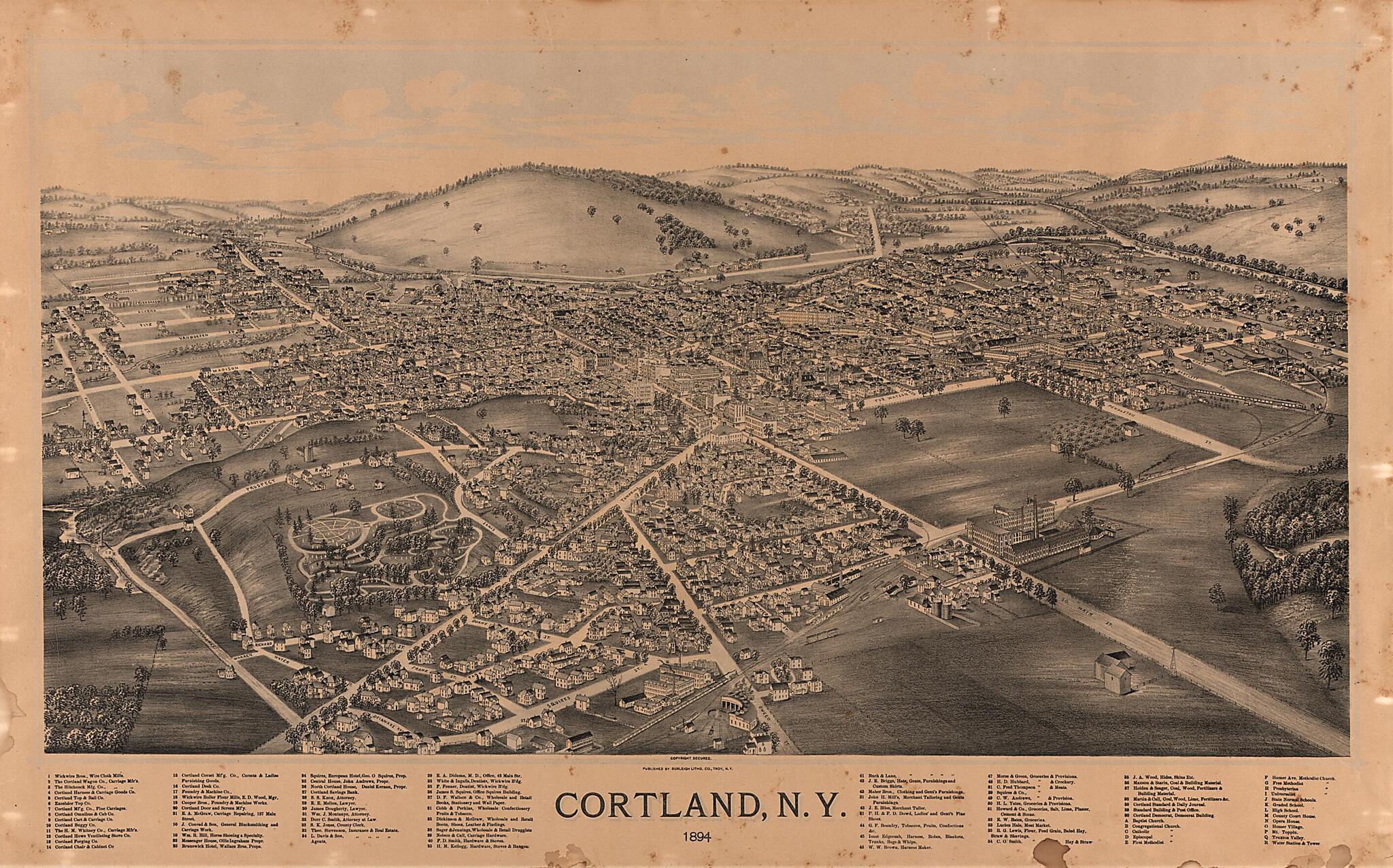 This old map of Cortland, New York from 1894 was created by Burleigh Litho in 1894