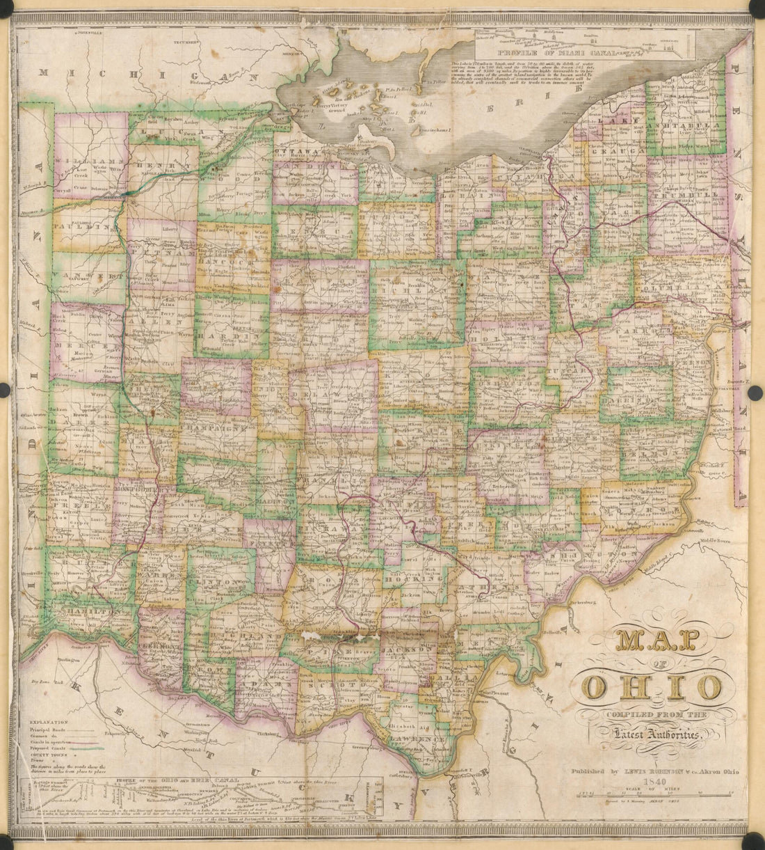 This old map of Map of Ohio Compiled from the Latest Authorities from 1840 was created by Lewis Robinson & Co, S. Manning in 1840