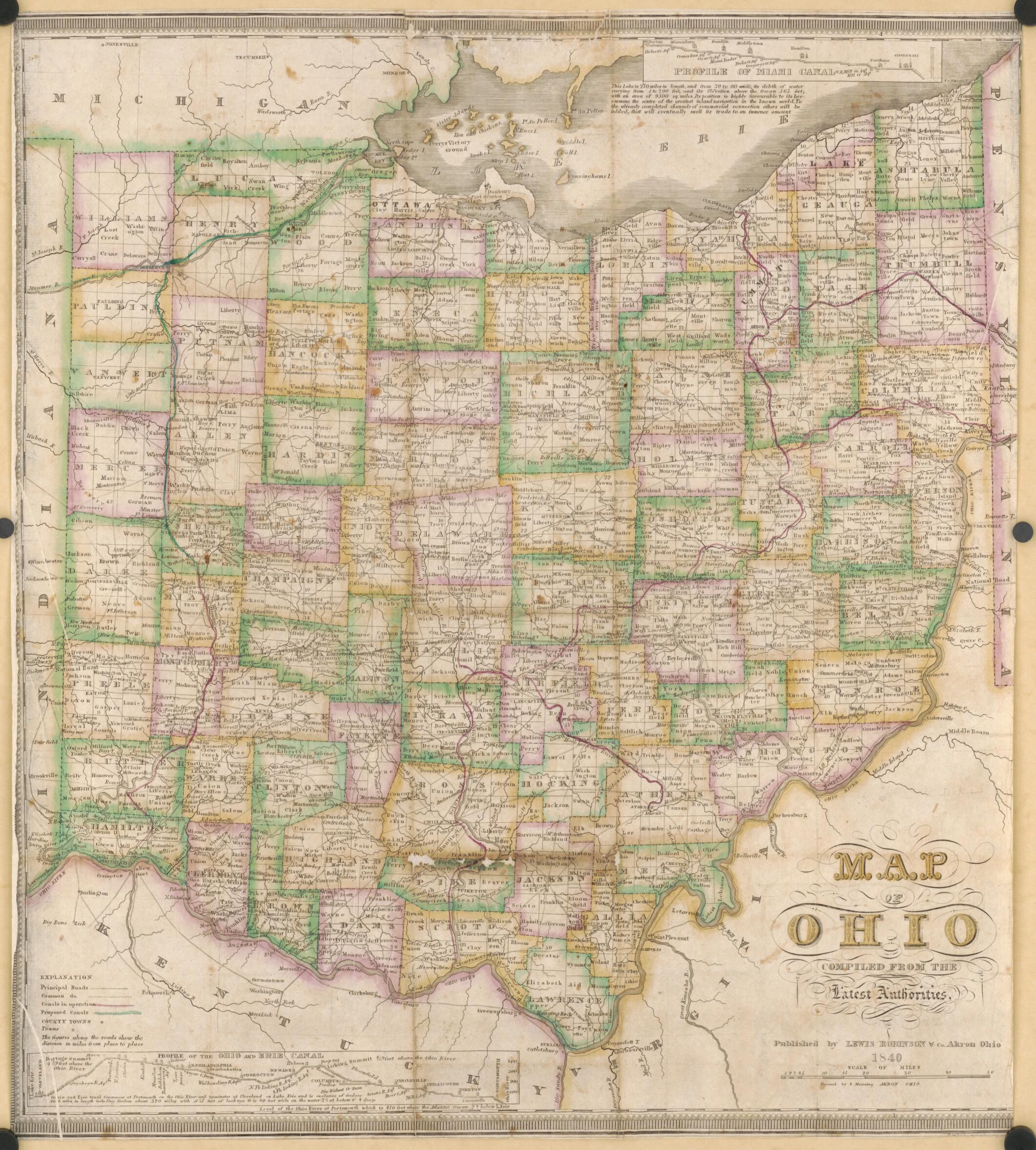 This old map of Map of Ohio Compiled from the Latest Authorities from 1840 was created by Lewis Robinson & Co, S. Manning in 1840