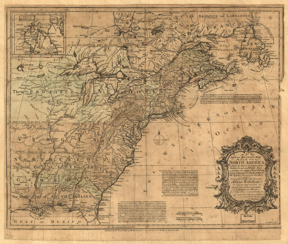 This old map of A New and Accurate Map of North America : Wherein the Errors of All Proceeding British, French and Dutch Maps, Respecting the Rights of Great Britain, France & Spain & the Limits of Each of His Majesty&