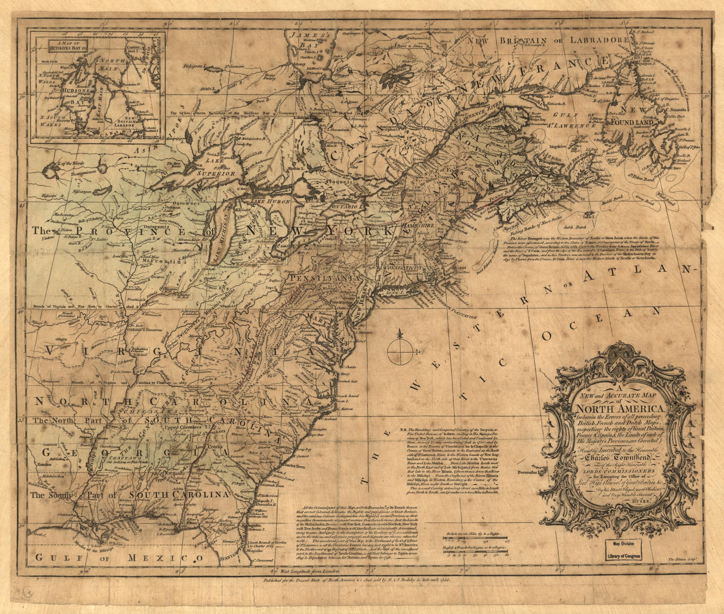 This old map of A New and Accurate Map of North America : Wherein the Errors of All Proceeding British, French and Dutch Maps, Respecting the Rights of Great Britain, France & Spain & the Limits of Each of His Majesty&