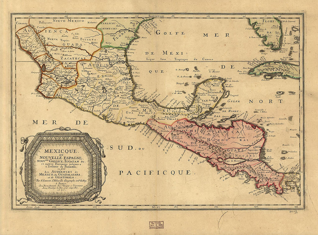 This old map of Mexicque, Ou Nouvelle Espagne, Nouvlle. Gallice, Iucatan &c. : Et Autres Provinces Jusques a L&