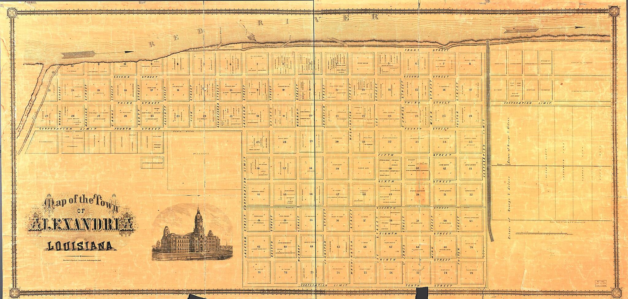 This old map of Map of the Town of Alexandria, Louisiana from 1872 was created by Lith Braden & Burford, R. W. Bringhurst in 1872
