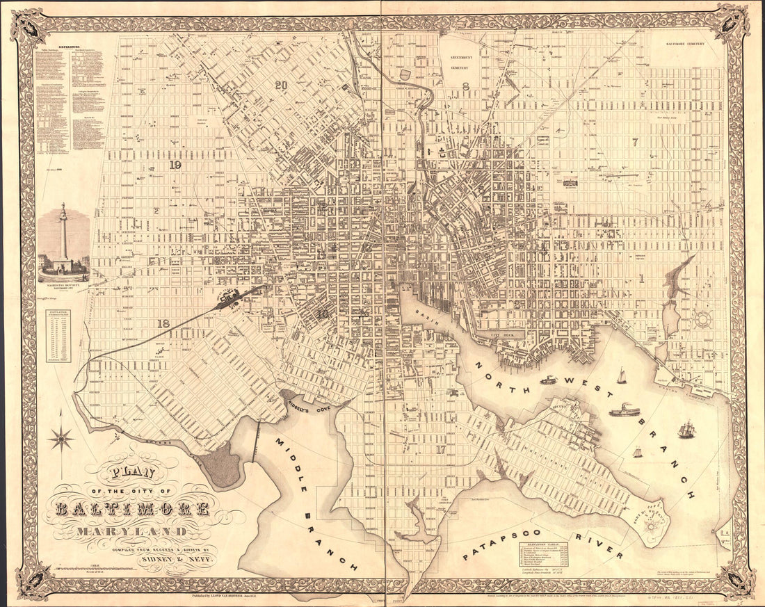 This old map of Plan of the City of Baltimore, Maryland from 1851 was created by Sidney & Neff, Lloyd Van Derveer in 1851