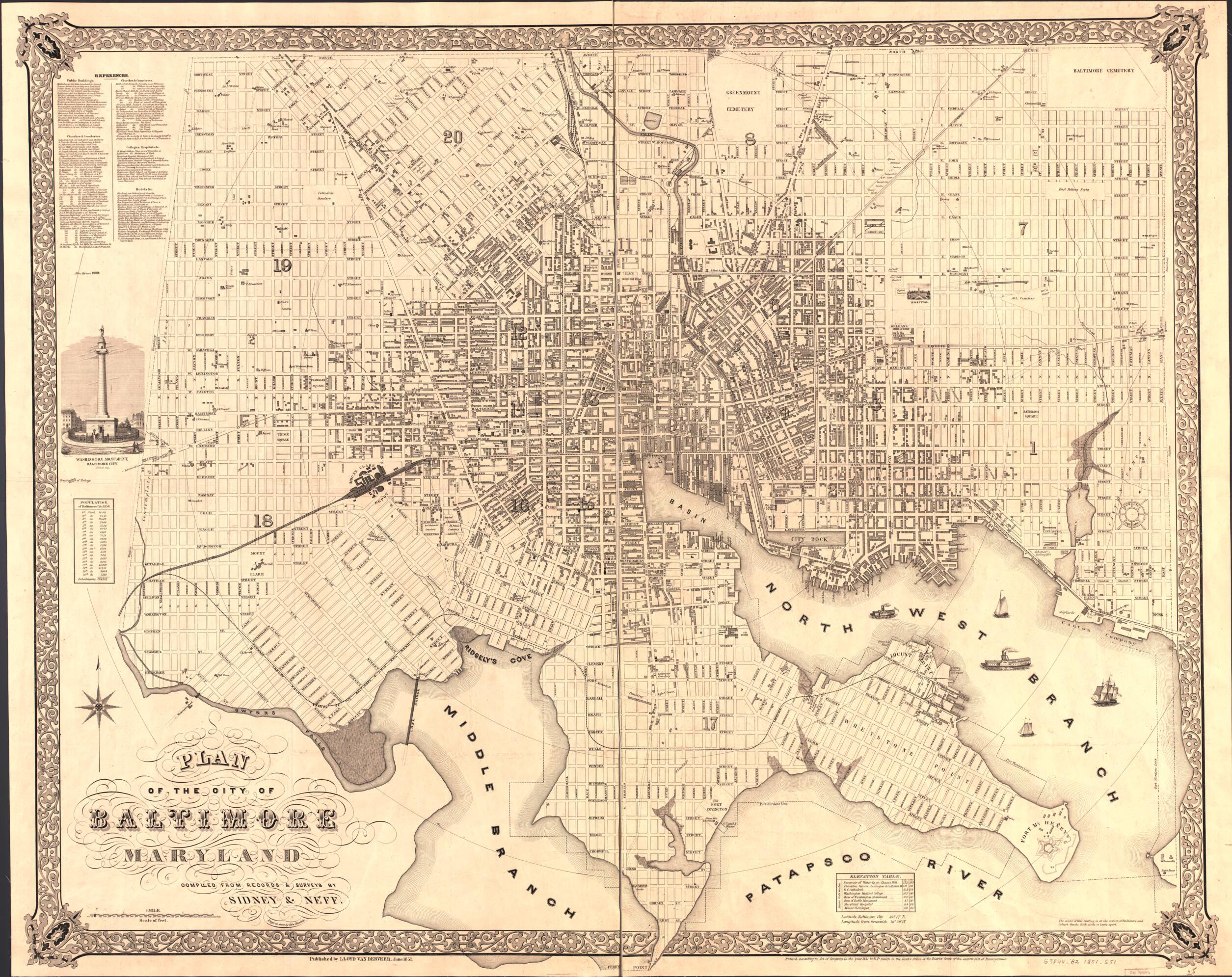 This old map of Plan of the City of Baltimore, Maryland from 1851 was created by Sidney & Neff, Lloyd Van Derveer in 1851