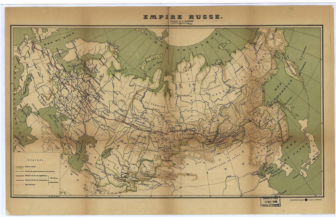 This old map of Empire Russe from 1900 was created by Kartograficheskoe Zavedenīe A. Ilʹina in 1900