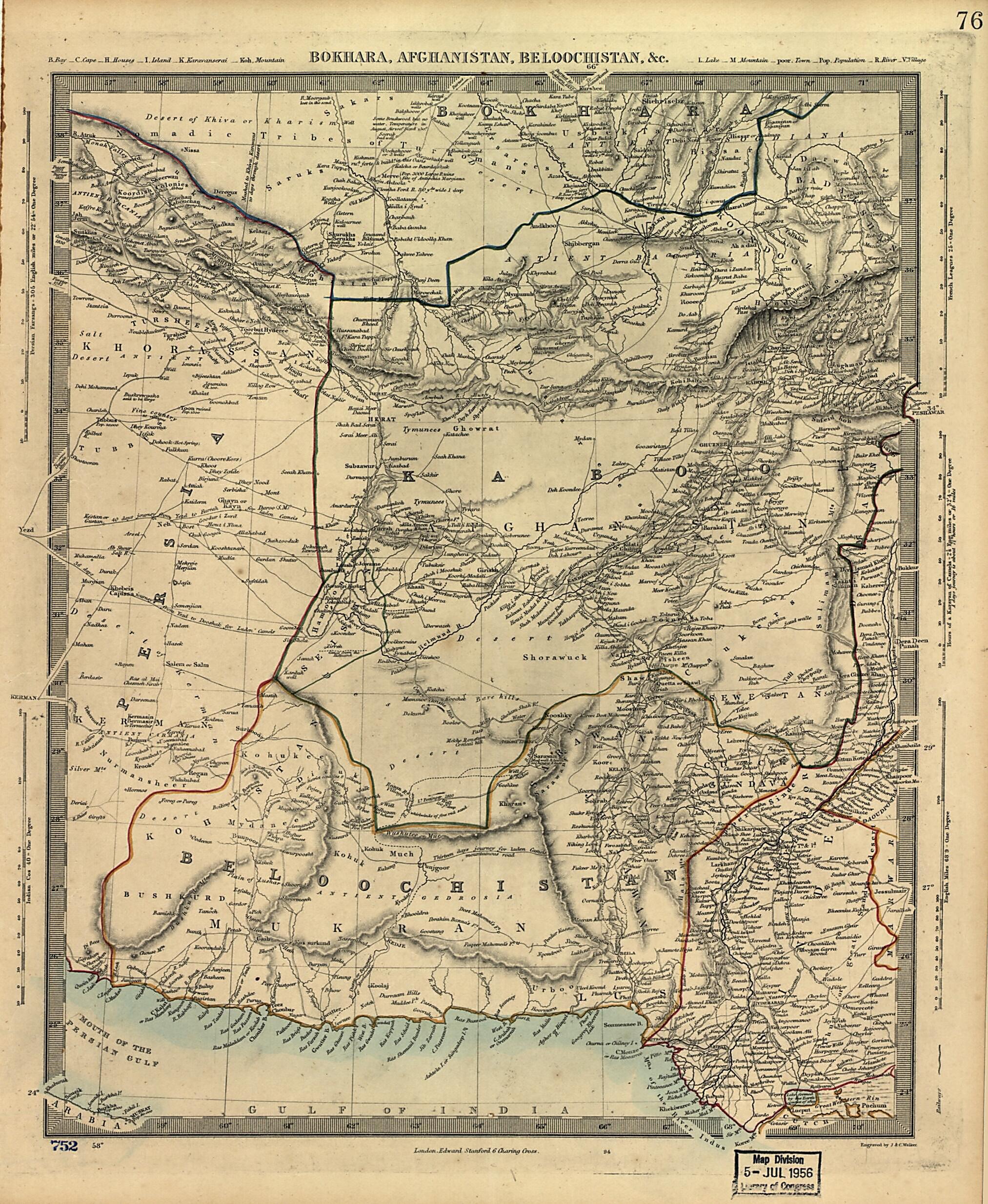 This old map of Bokhara, Afghanistan, Beloochistan, &c from 1800 was created by J. & C. Walker (Firm), Edward Standford in 1800