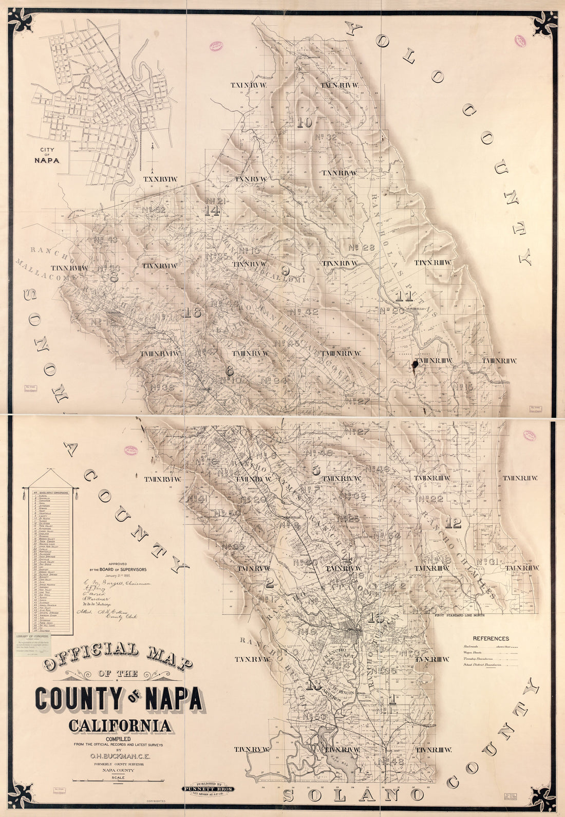 This old map of Official Map of the County of Napa, California : Compiled from the Official Records and Latest Surveys from 1895 was created by O. H. (Oliver H.) Buckman, Punnett Brothers in 1895