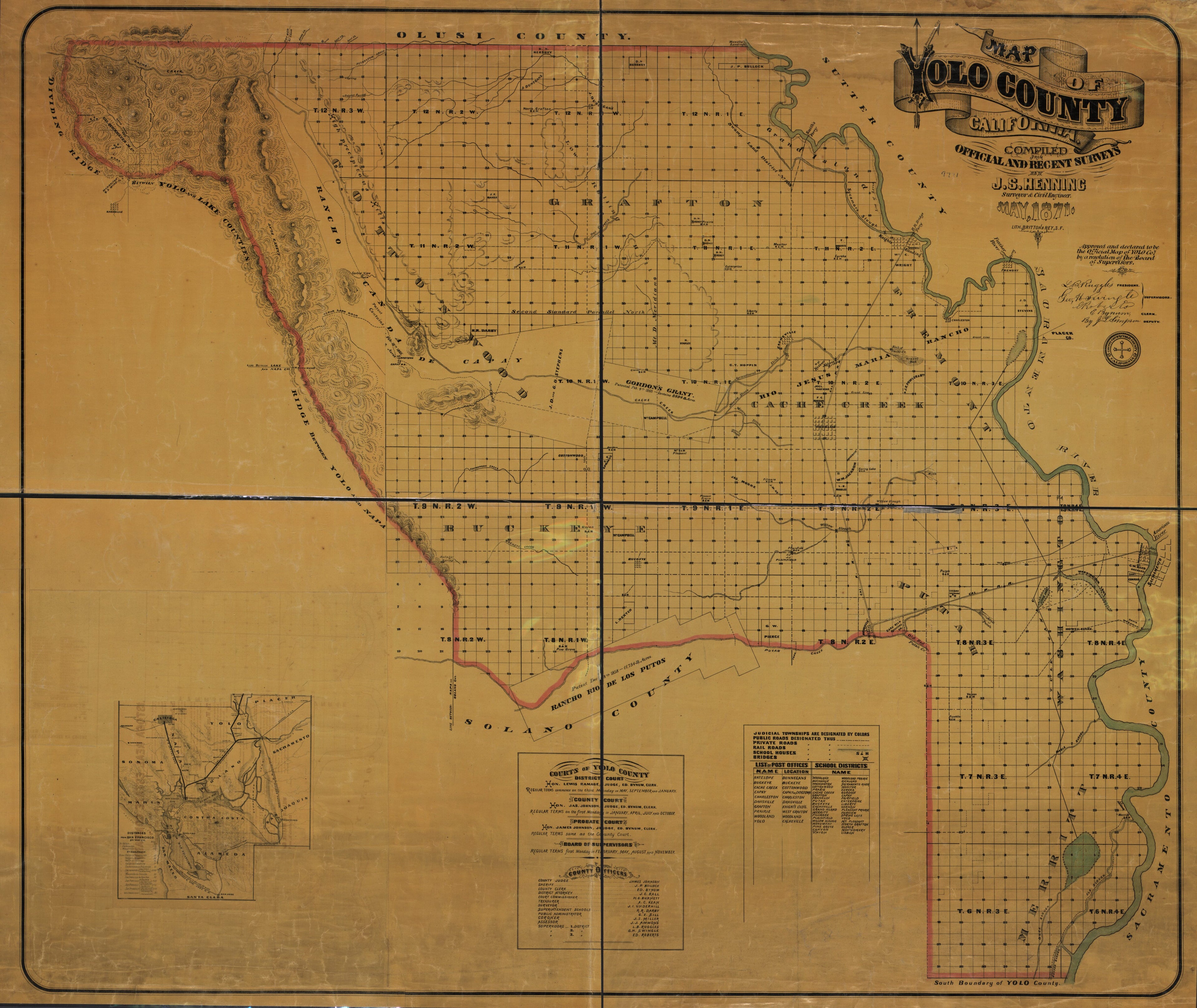 Map of Yolo County, California / Compiled From Official and Recent Surveys by J.S. Henning in 1871 by Relic Map Company