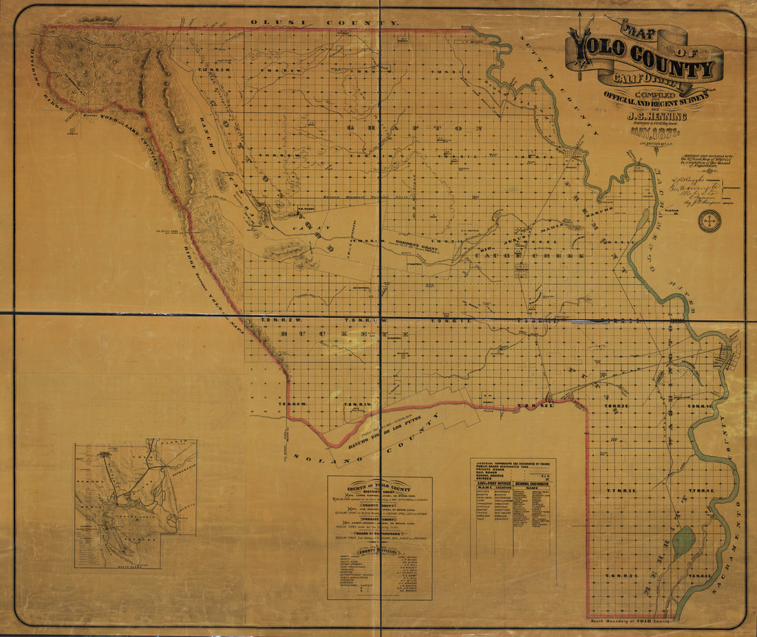 This old map of Map of Yolo County, California / Compiled from Official and Recent Surveys by J.S. Henning from 1871 was created by Britton & Rey, J. S. Henning in 1871
