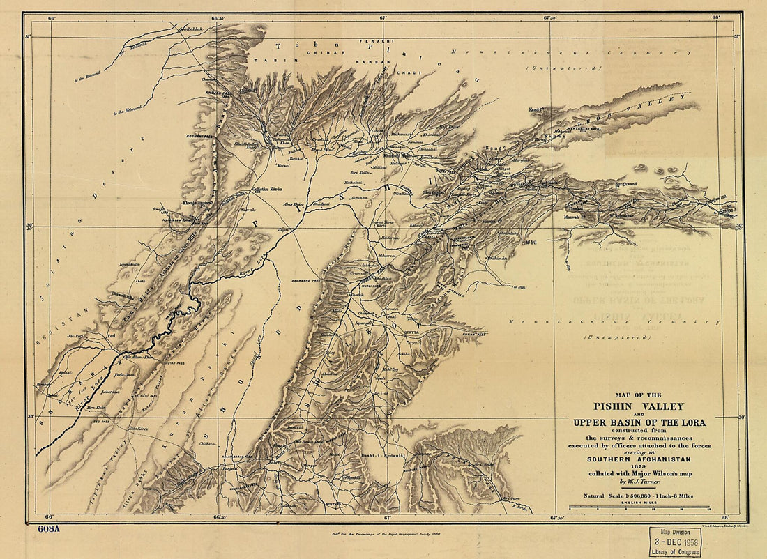 This old map of Map of the Pishin Valley and the Upper Basin of the Lora : Constructed from the Surveys & Reconnaissances Executed by Officers Attached to the Forces Serving In Southern Afghanistan from 1880 was created by W. J. (William John) Turner in