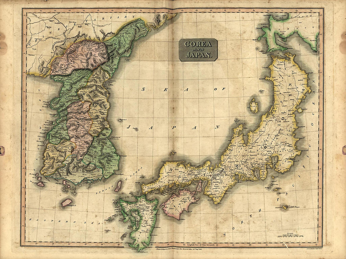 This old map of Corea sic and Japan (Korea and Japan) from 1815 was created by J. & G. Menzies in 1815