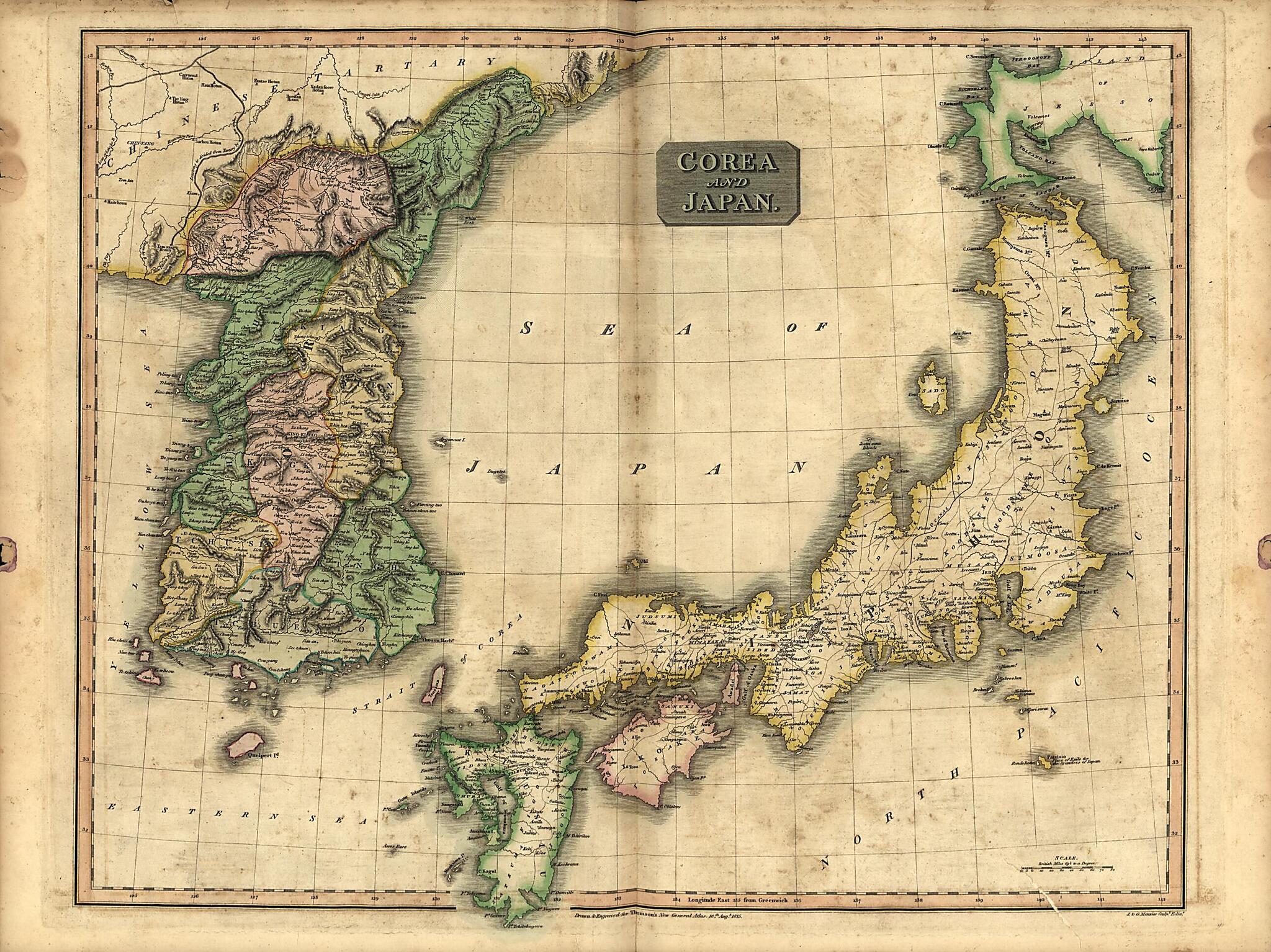 This old map of Corea sic and Japan (Korea and Japan) from 1815 was created by J. & G. Menzies in 1815