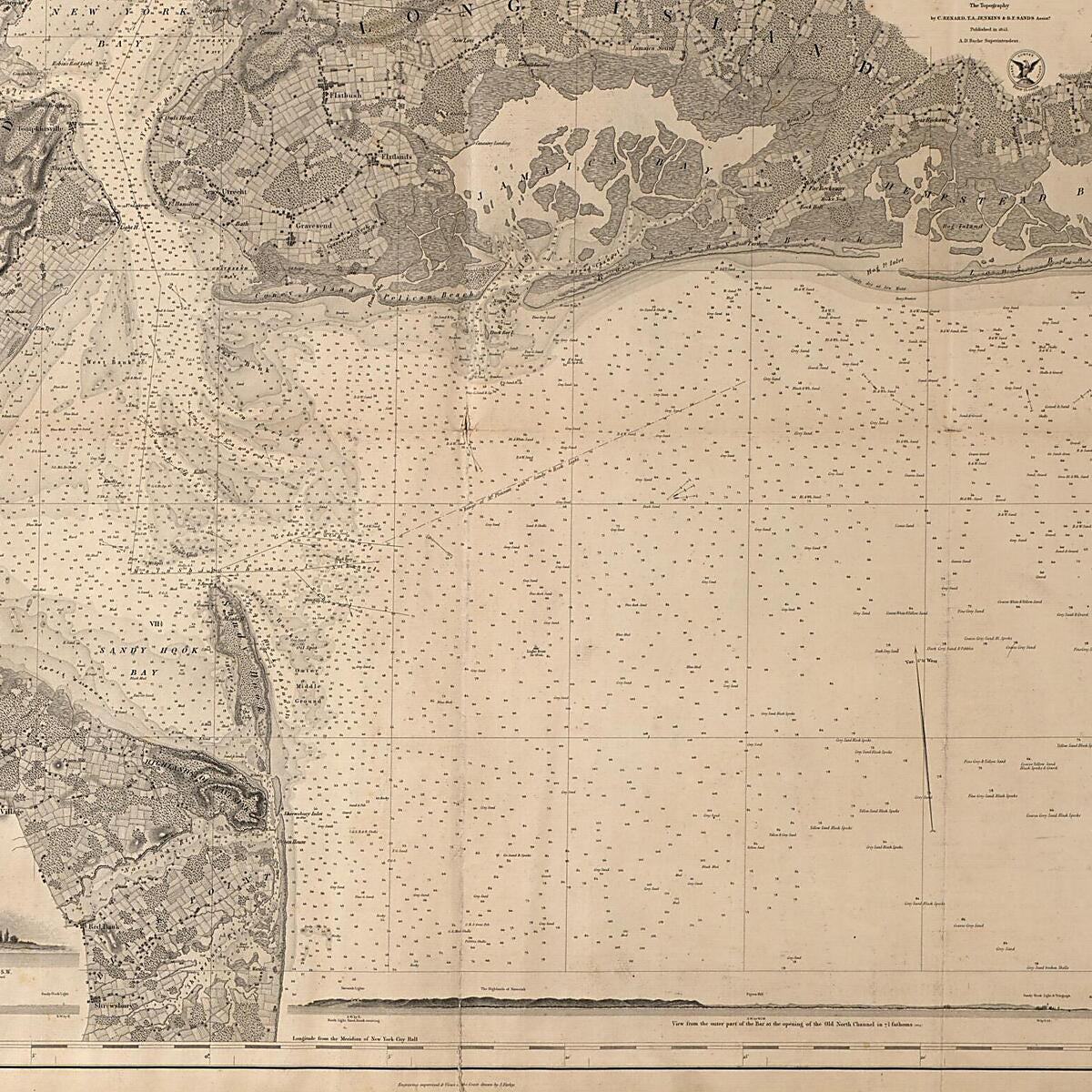 This old map of York Bay and Harbor and the Environs from 1845 was created by A. D. (Alexander Dallas) Bache, F. R. (Ferdinand Rudolph) Hassler in 1845
