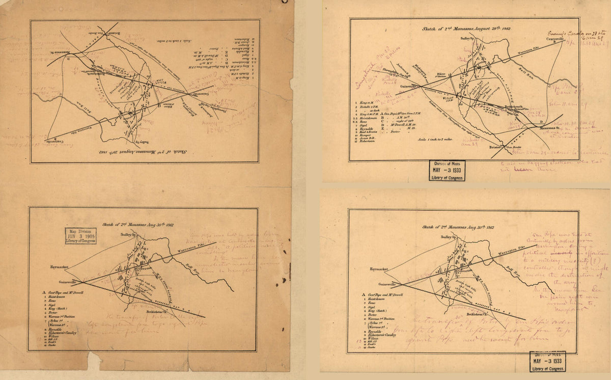 Sketch of 2nd Manassas, August 29th 1862 ; Sketch of 2nd Manassas, Aug. 30th, 1862 by Relic Map Company