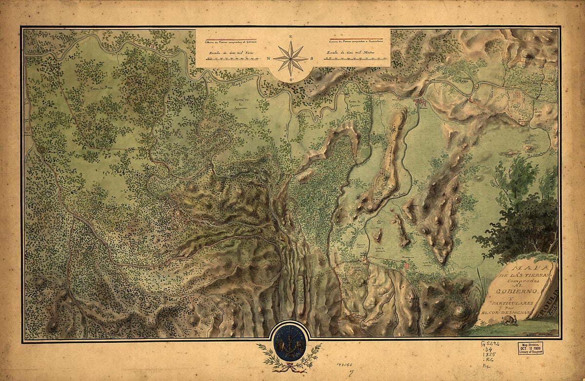 Mapa De Las Tierras Compradas Al Gobierno Y Particulares Par El Corl. Desmenaro : región De Honda, Colombia 1825 by Relic Map Company