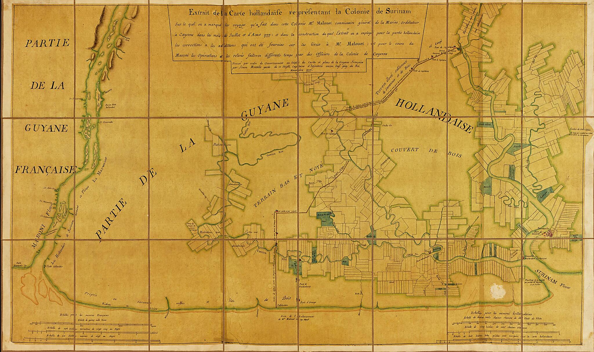 This old map of Extrait De La Carte Hollandise Representant La Colonie De Surinam : Sur Le Quel On a Marque Les Voyages Qu&