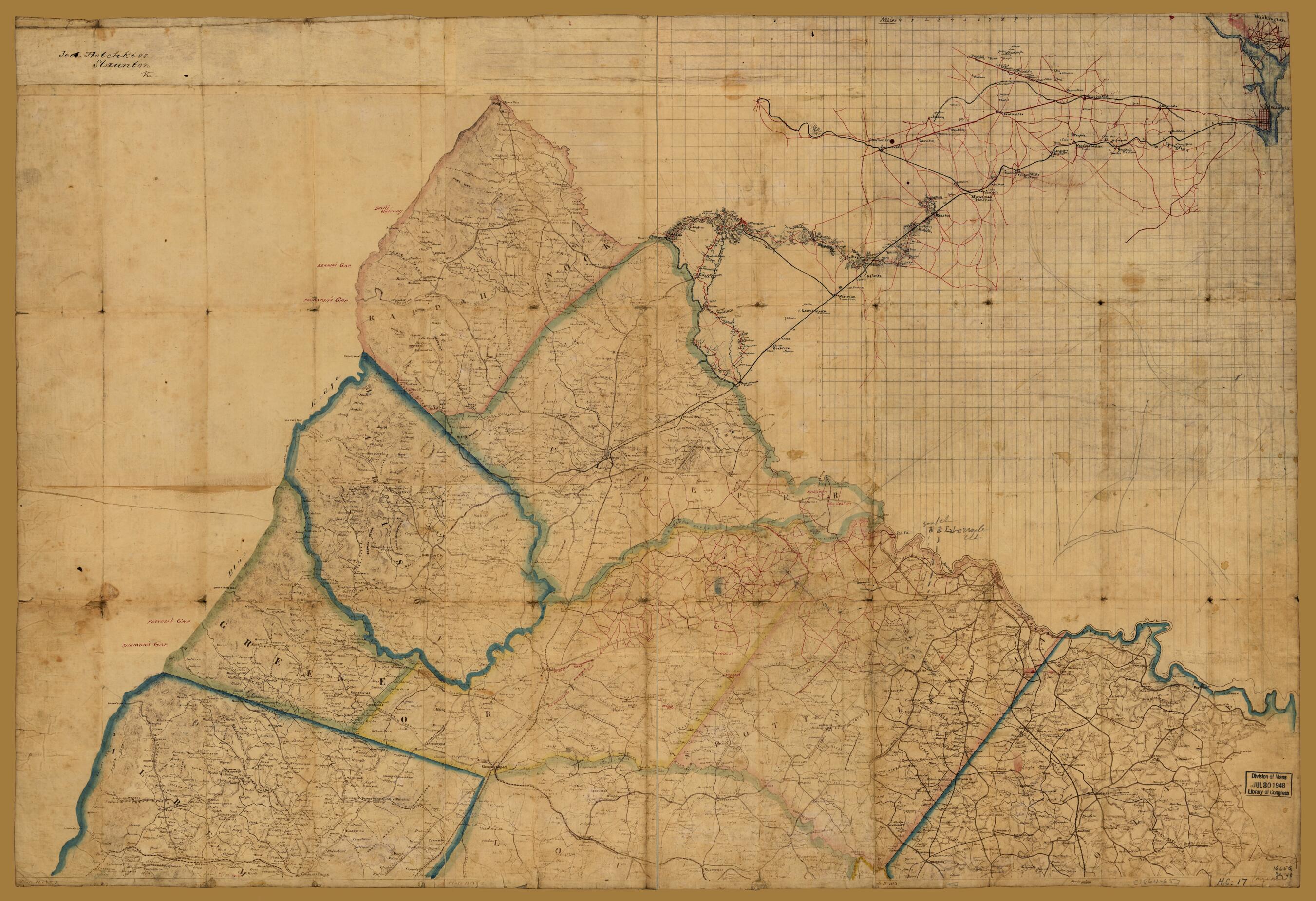 This old map of Preliminary Map of Northeastern Virginia, South of the Rappahannock, East of the Blue Ridge, and North of 38⁰ N. Lat. from 1864 was created by in 1864