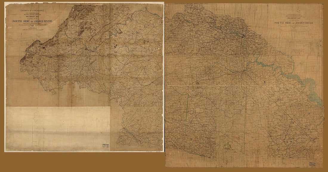 This old map of Preliminary Map of a Part of the South Side of James River : from Surveys and Reconnaissances from 1864 was created by Albert H. (Albert Henry) Campbell, Confederate States of America. Army. Department of Northern Virginia. Chief Enginee