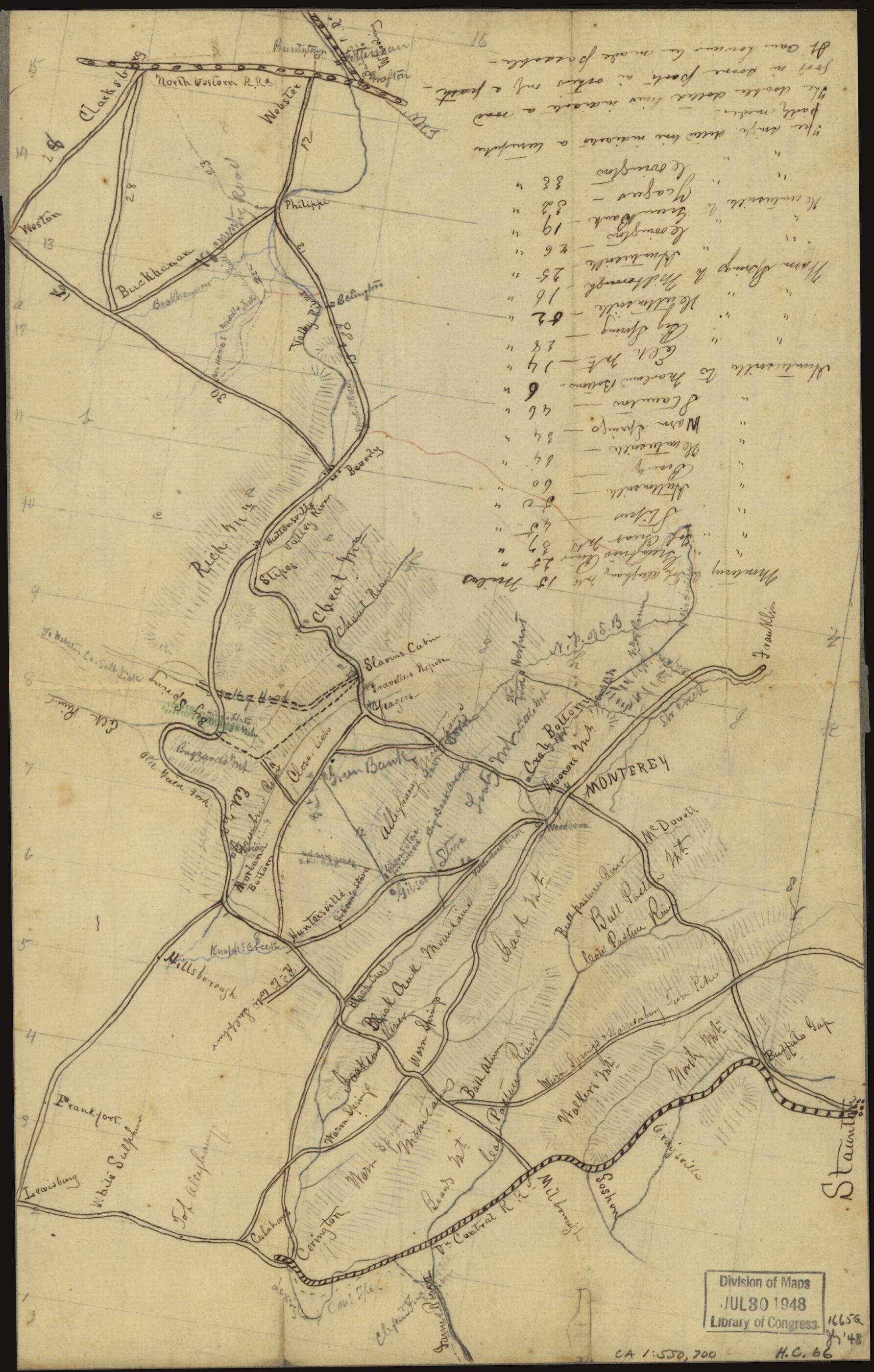 This old map of Sketch of Western Virginia and Eastern West Virginia, Between Staunton and Clarksburg from 1861 was created by in 1861