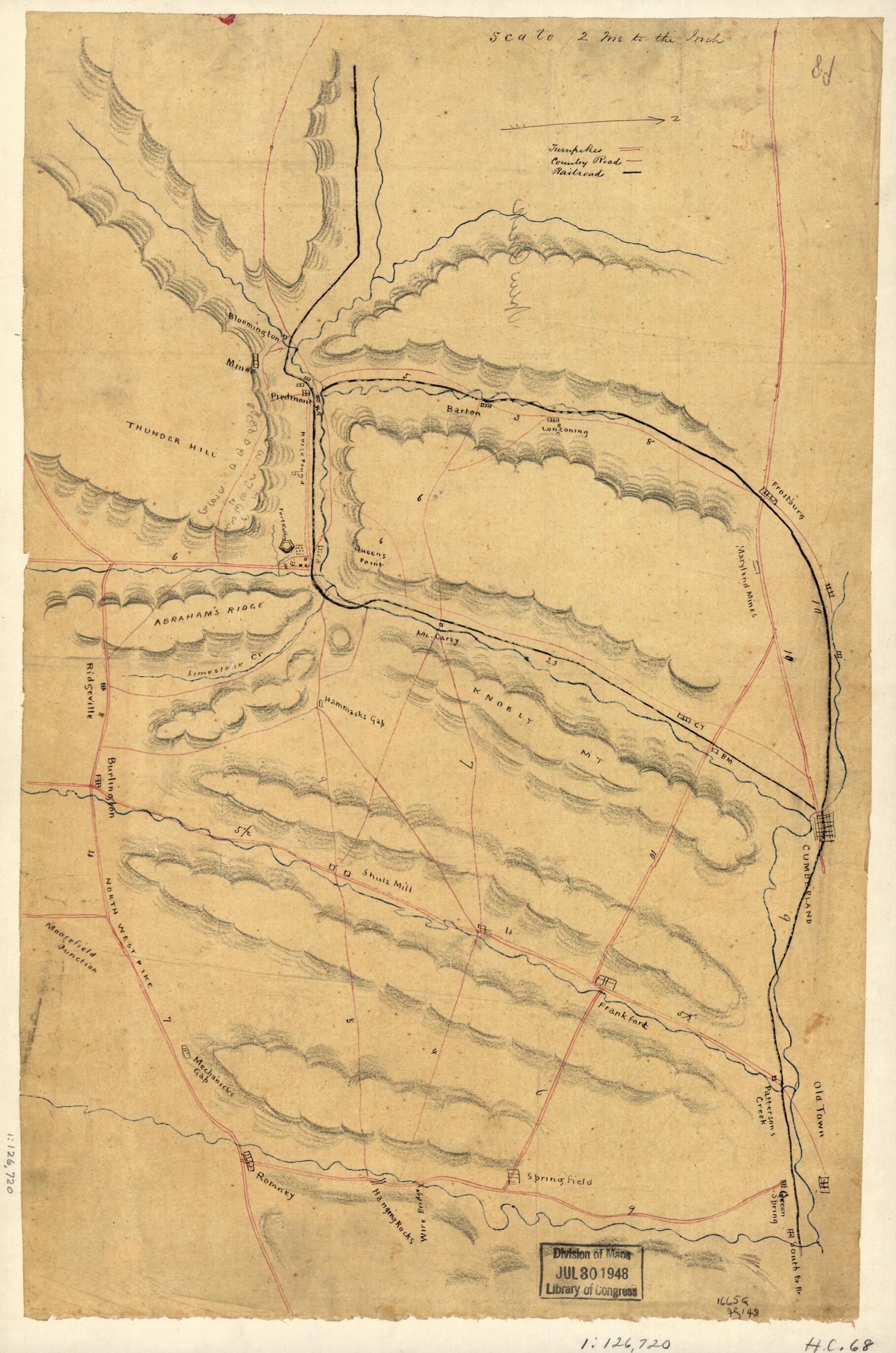 This old map of Map of Portions of Hampshire and Mineral Counties, W. Va., and Garrett County, Md. from 1861 was created by in 1861