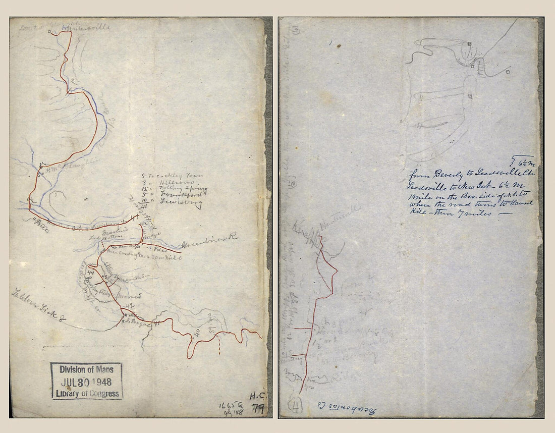 This old map of Two Sketches On One Sheet of the Road from Huntersville, W. Va. Along Knap Creek to the Greenbrier River, and from the Greenbrier River Across Brushy Ridge from 1861 was created by in 1861