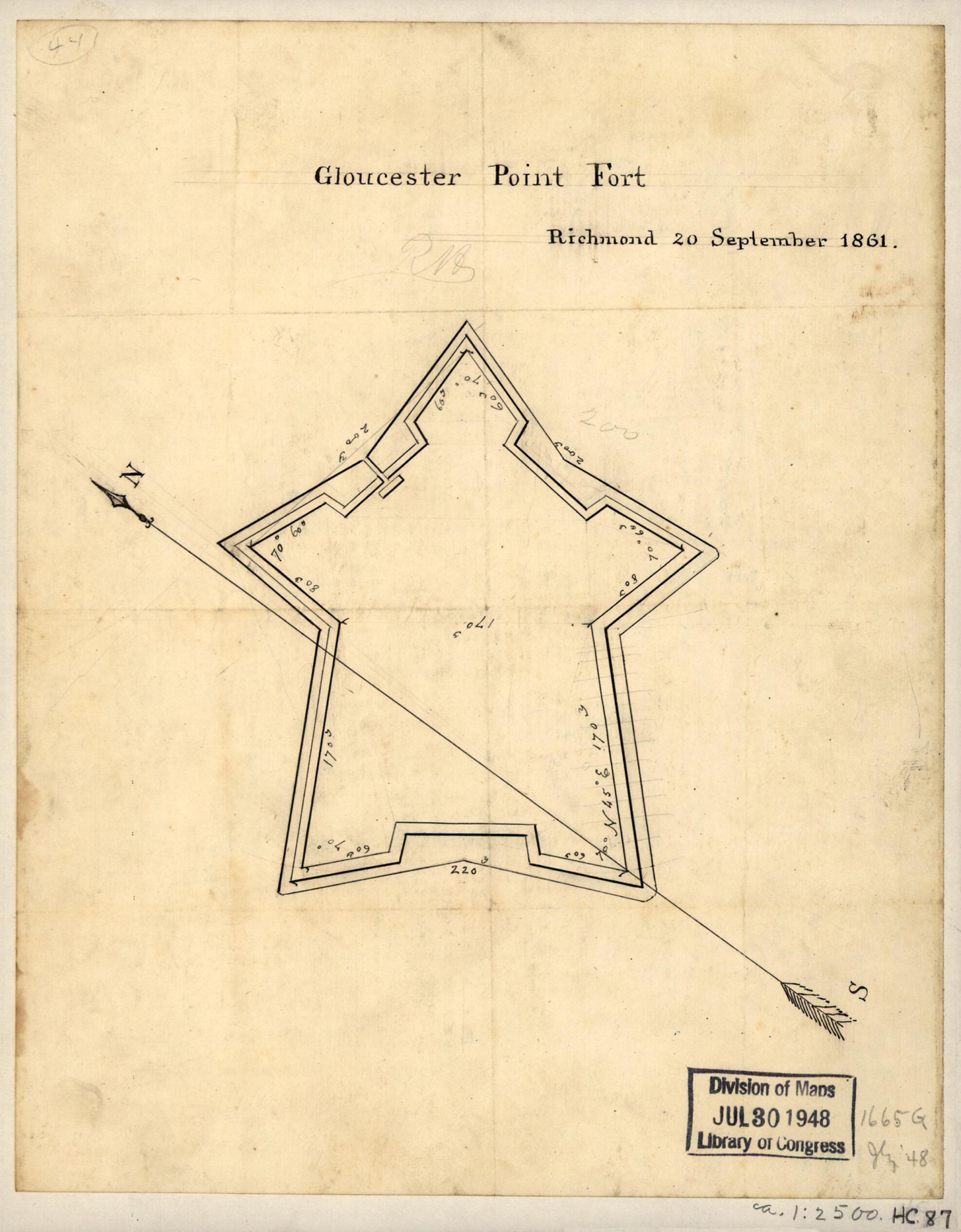 This old map of Gloucester Point Fort, Richmond, 20 September from 1861 was created by in 1861
