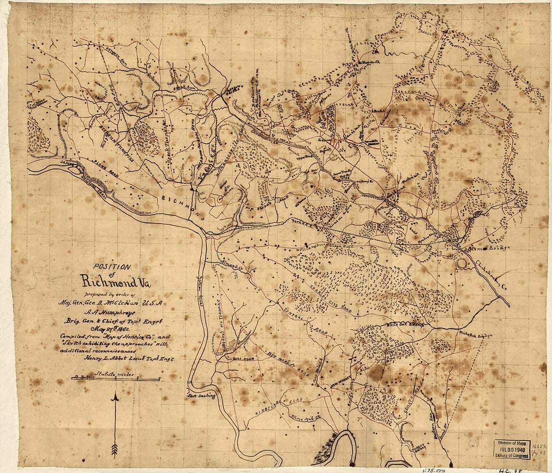 This old map of Position of Richmond, Va from 1862 was created by Henry L. Abbot, A. A. (Andrew Atkinson) Humphreys, George B. (George Brinton) McClellan in 1862