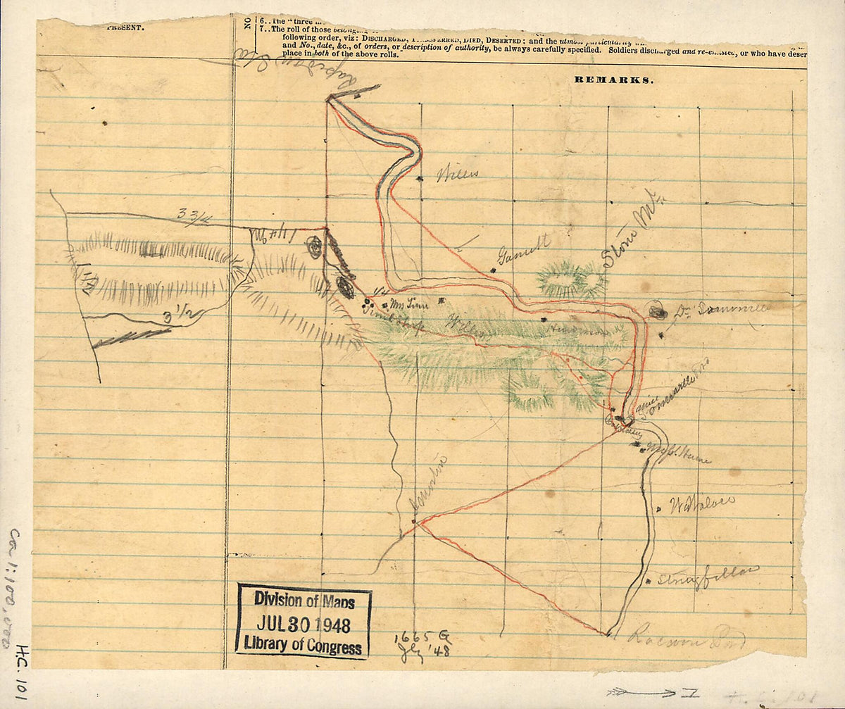 Sketch of the Rapidan River Station and Racoon Ford In Orange County, Va. 1860 by Relic Map Company