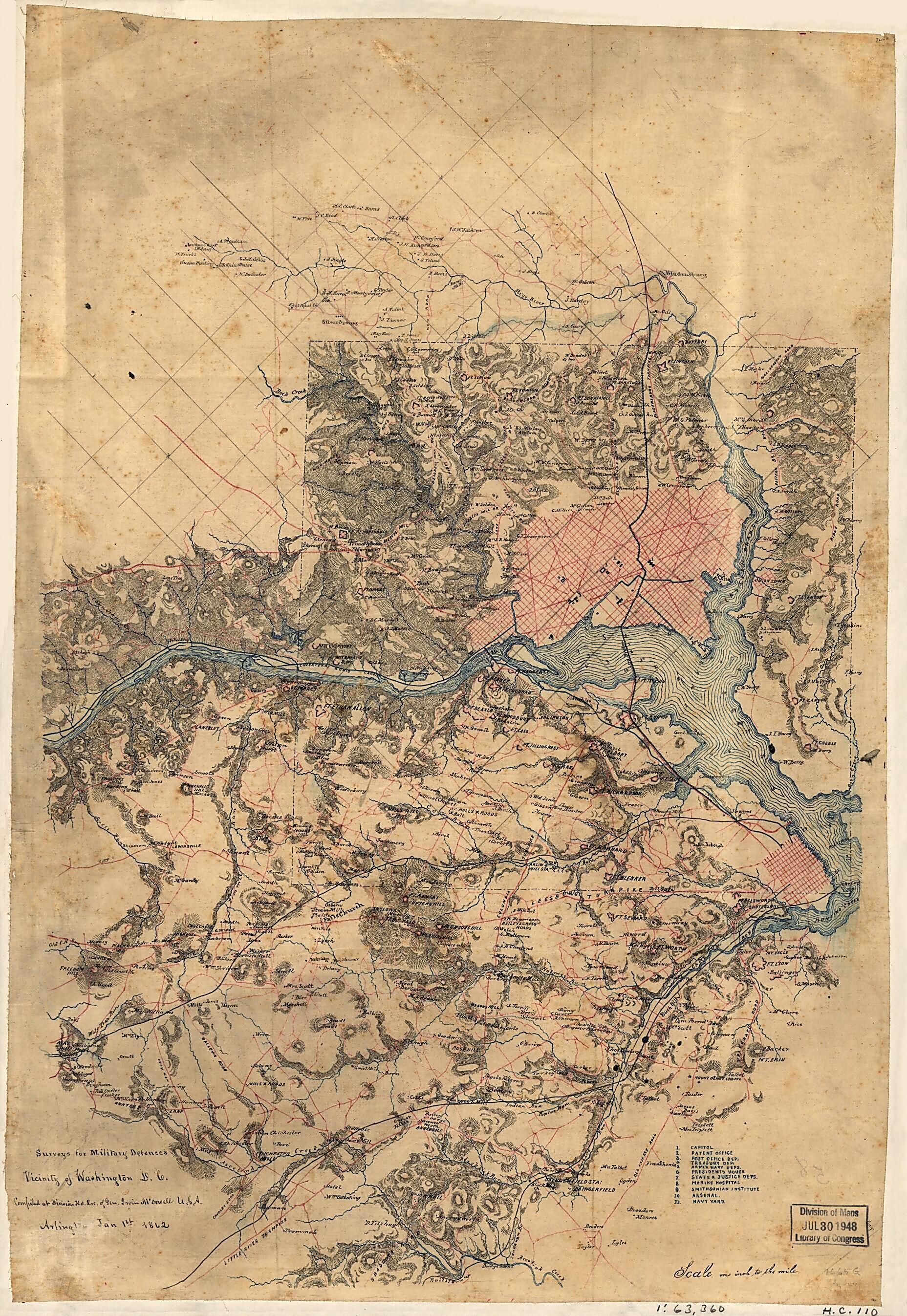 This old map of Surveys of the Military Defences, Vicinity of Washington, D.C from 1862 was created by in 1862