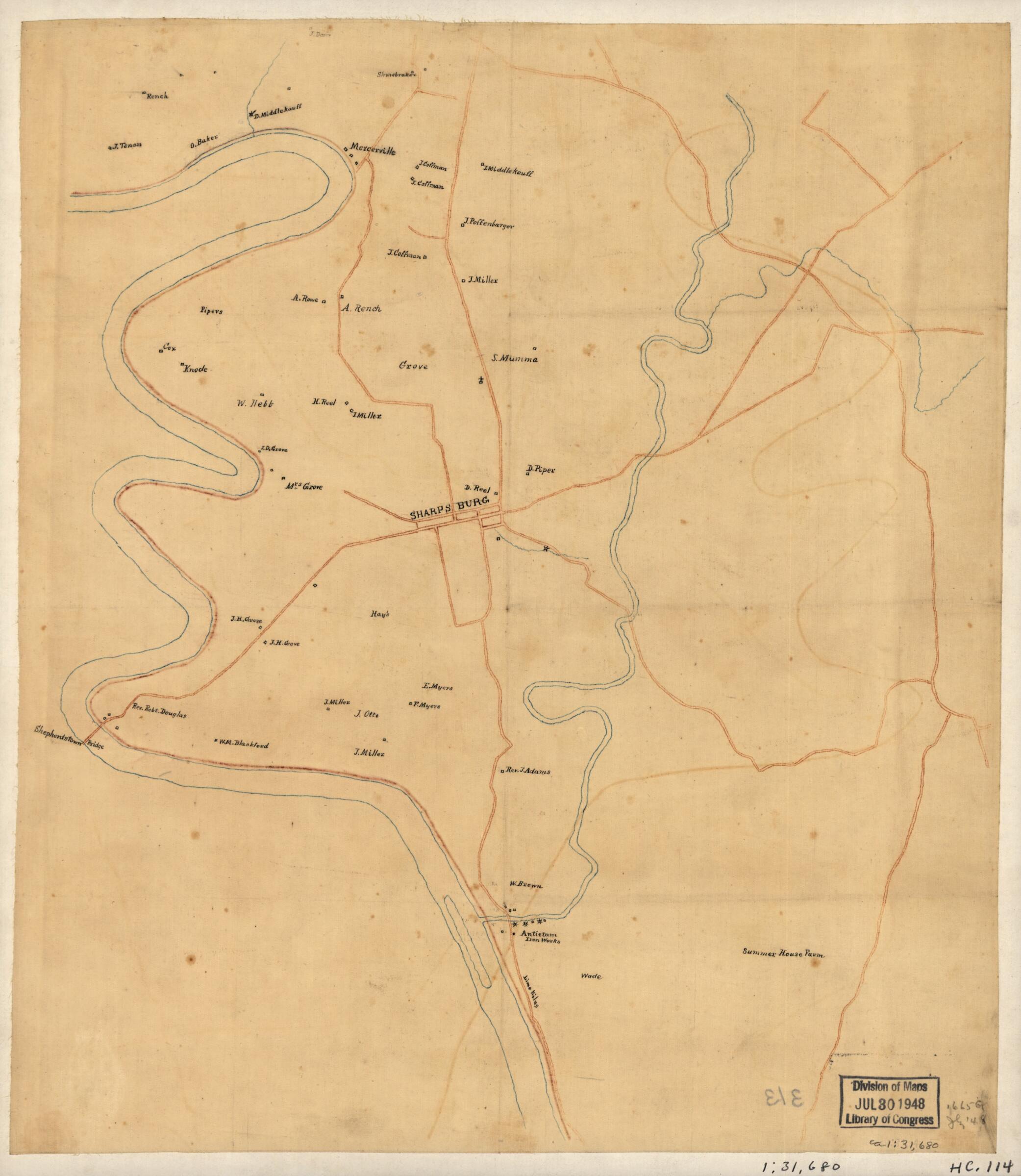 Preliminary Map of the Antietam Battlefield Area, Including Sharpsburg and the Adjacent Territory 1895 by Relic Map Company