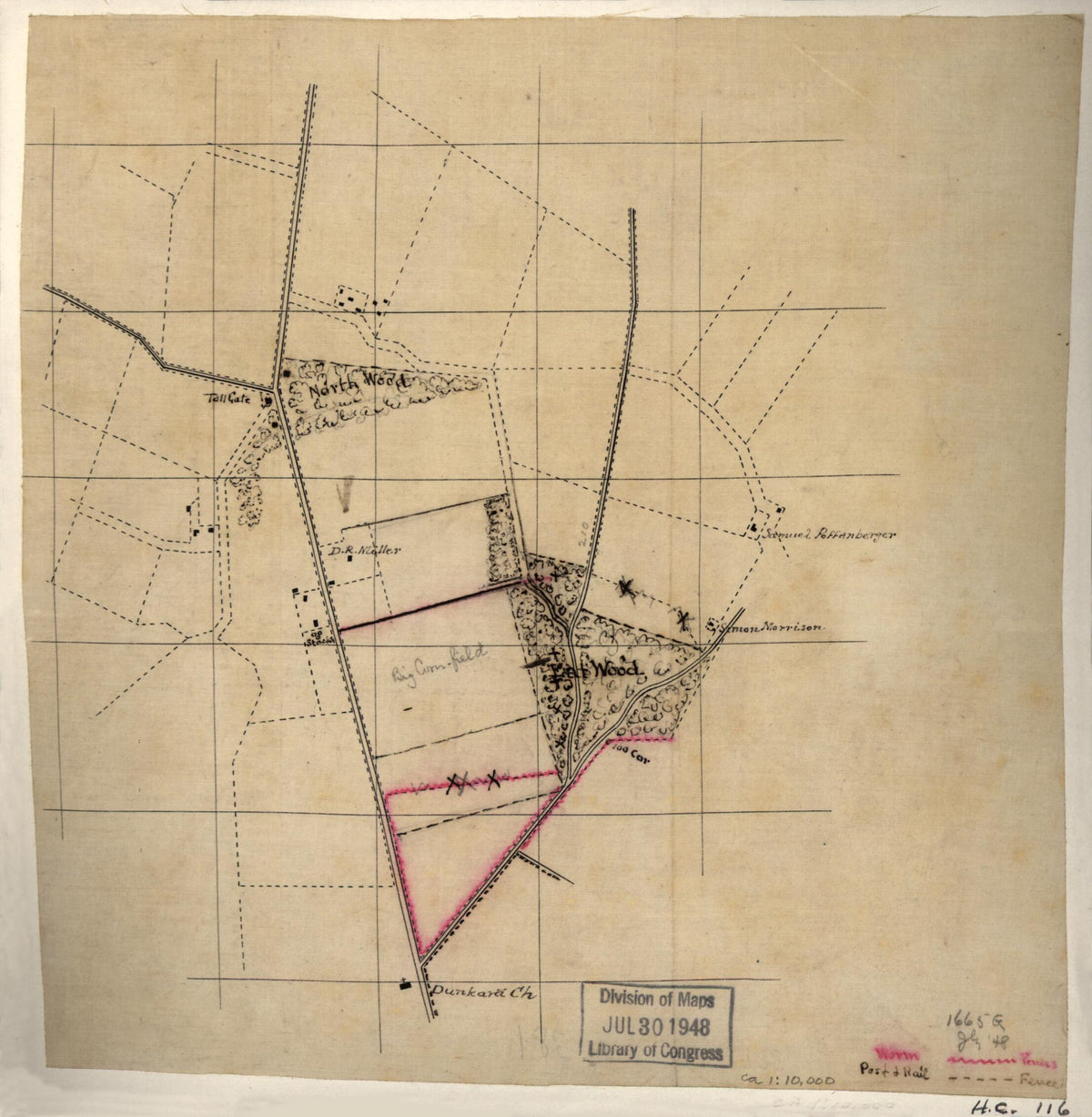 Sketch of a Portion of the Antietam Battlefield, North of Sharpsburg, In the Area of the West Wood, North Wood, and East Wood in 1895 by Relic Map Company