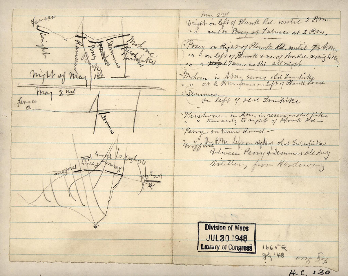 Pencil Sketches of Confederate Troop Positions Along the Furnace Road South of Chancellorsville, On the night of May 1st and May 2nd 1863 by Relic Map Company