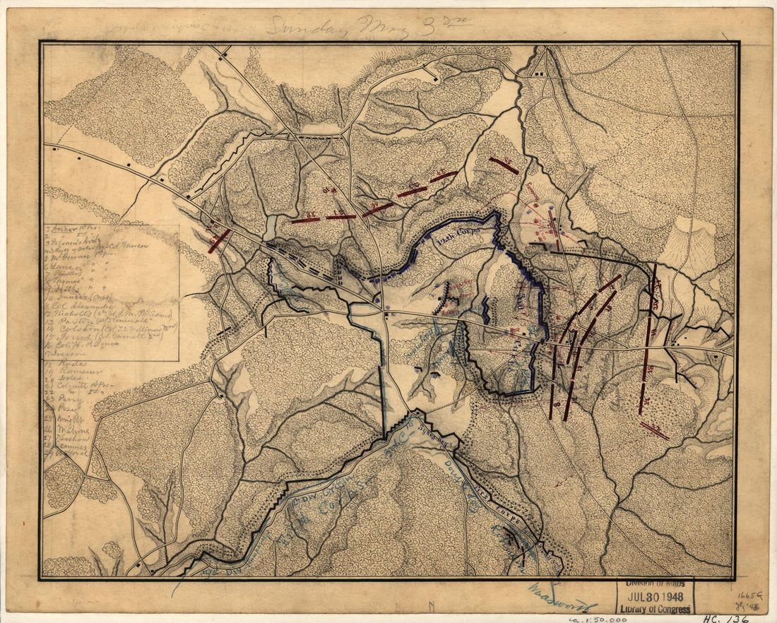 This old map of Sunday, May 3rd : Map of the Battle of Chancellorsville from 1863 was created by in 1863
