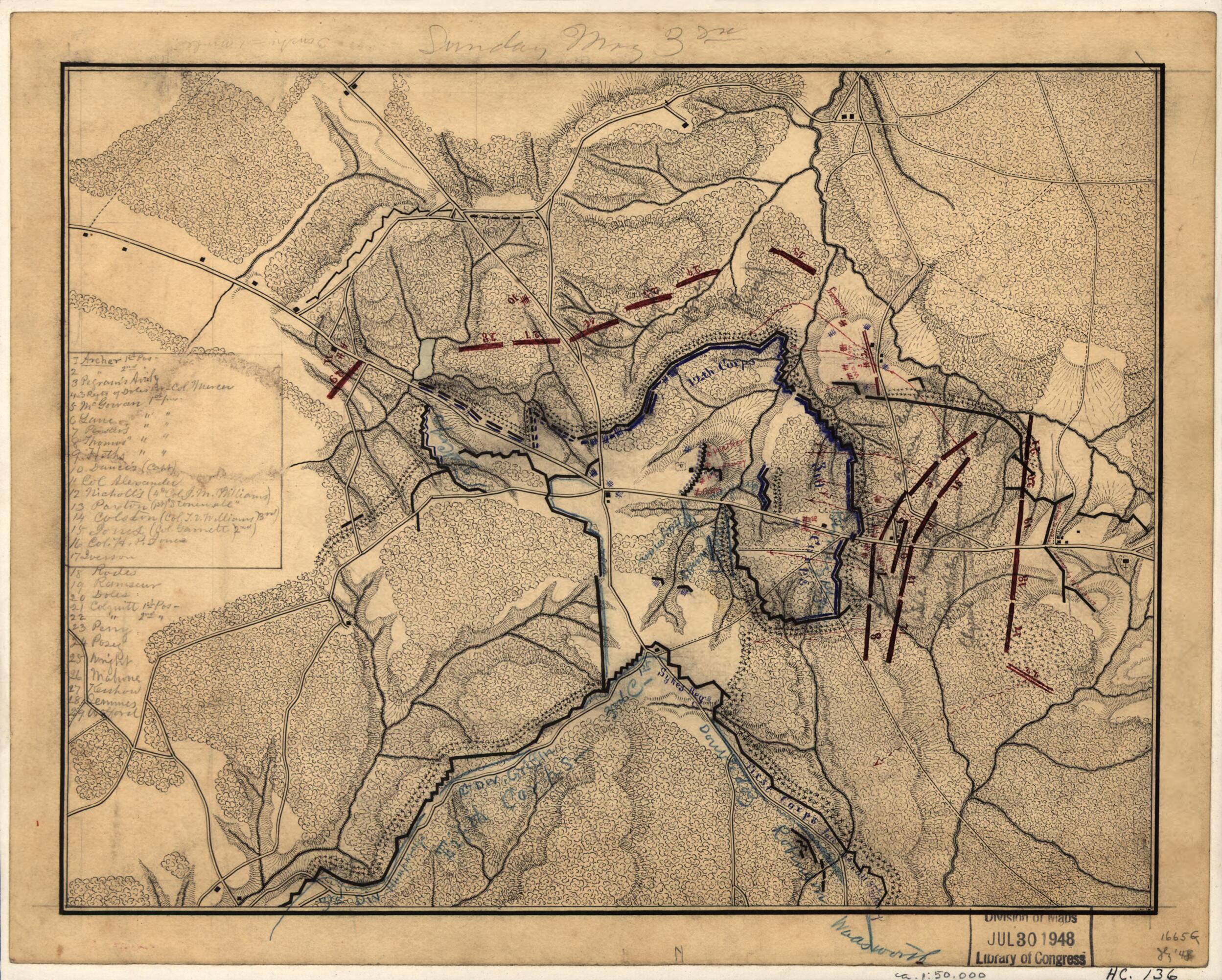 This old map of Sunday, May 3rd : Map of the Battle of Chancellorsville from 1863 was created by in 1863
