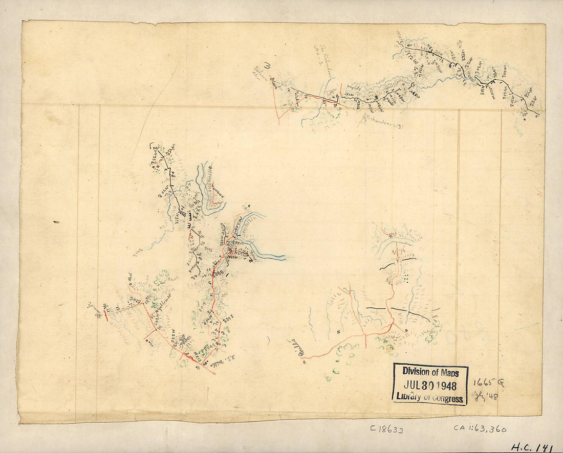 This old map of Three Sketches On One Sheet of Fortifications, Roads and Streams In the Vicinity of Salem Church and Banks Ford In the Battle of Chancellorsville, May from 1863 was created by in 1863