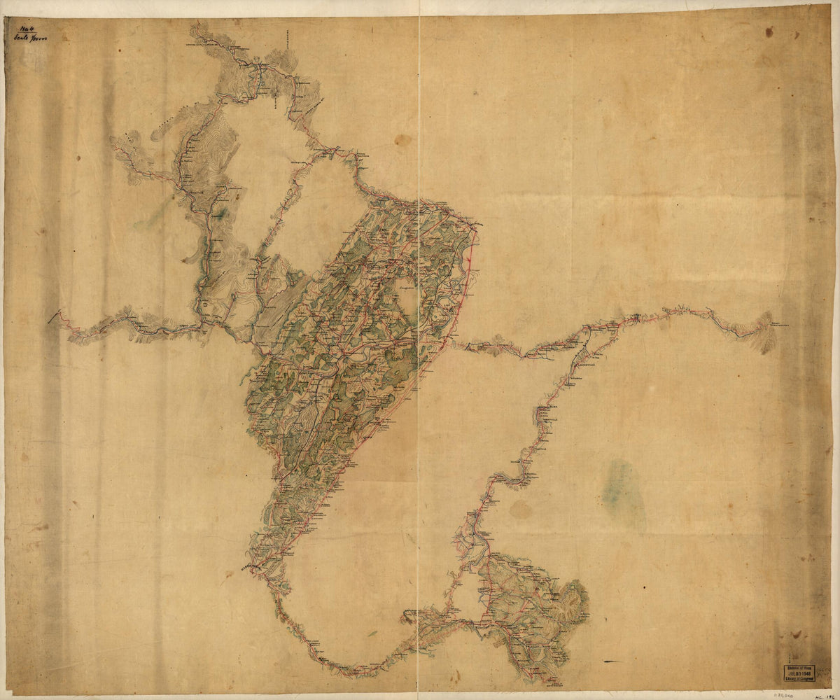 Map of the Shenandoah Valley from Harrisonburg to Mt. Jackson, With Topographical Detail Along the Principal Roads from Thornton&