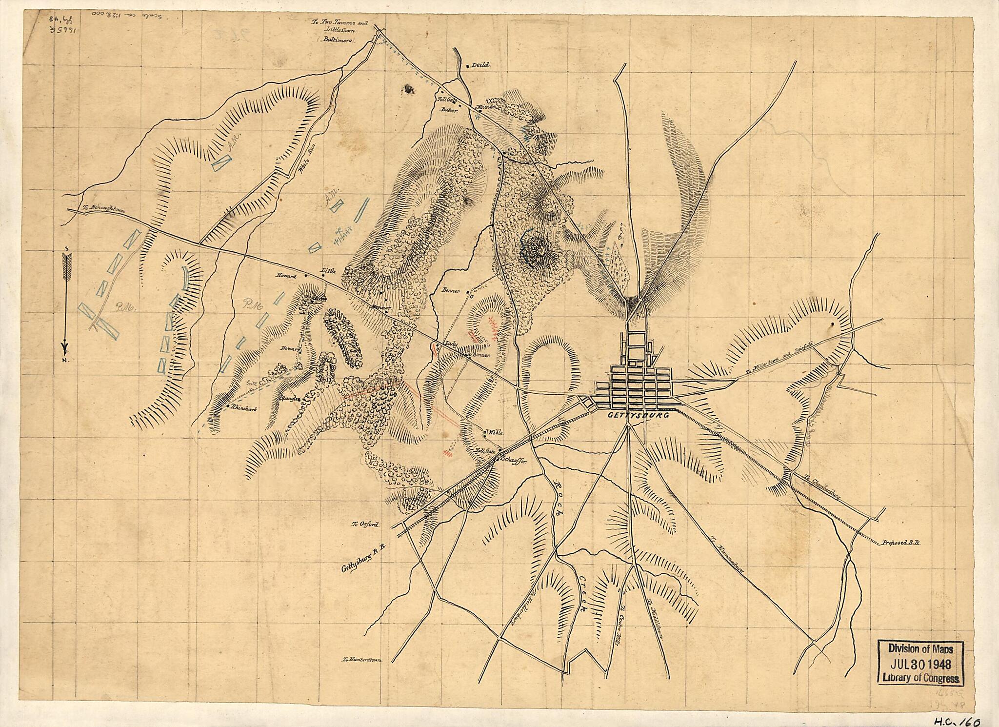 Preliminary Sketch of the Battle of Gettysburg Showing Troop Positions, July 2, 1863 by Relic Map Company