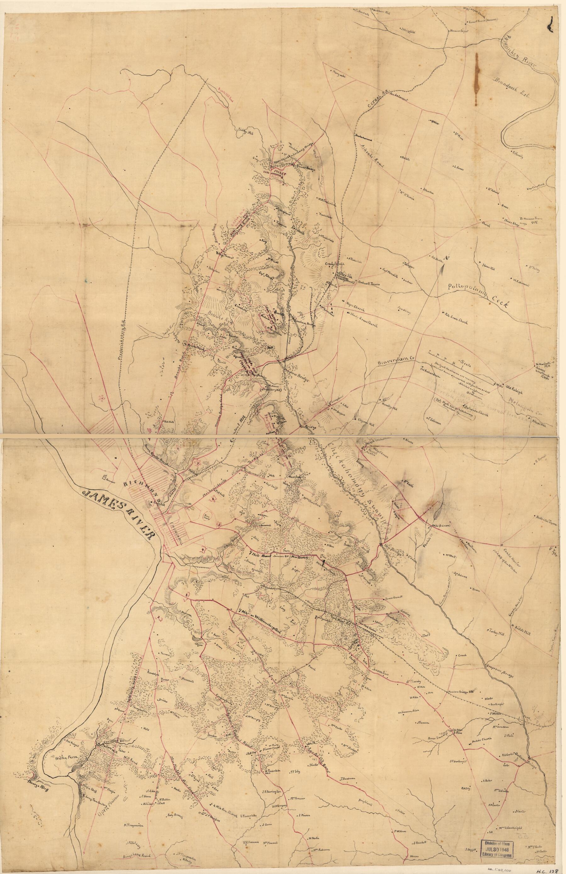 This old map of Map of the Vicinity of Richmond, North and East of the James River from 1864 was created by in 1864