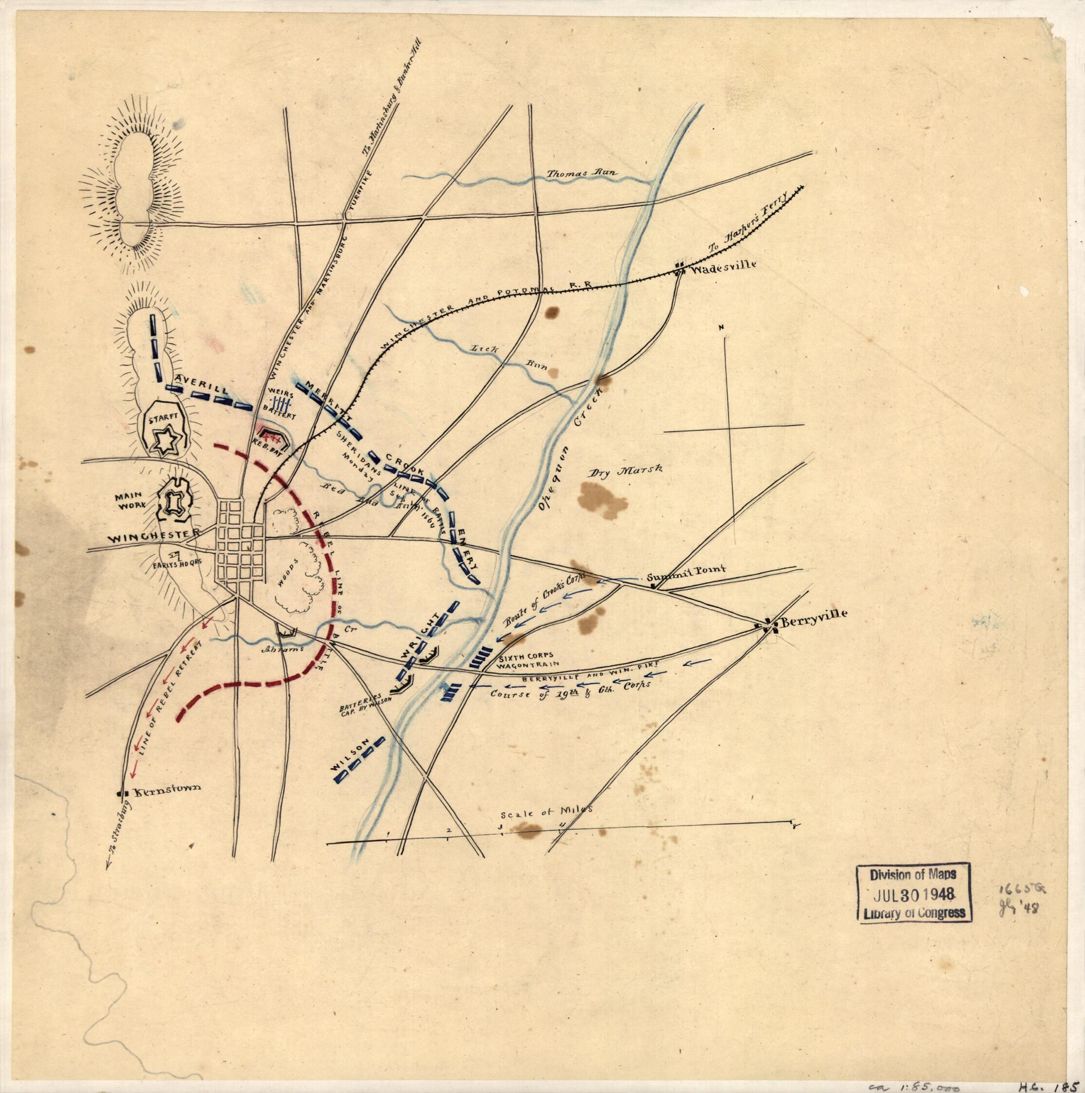 This old map of Sketch of the Battle of Winchester, September 19, from 1864 was created by in 1864