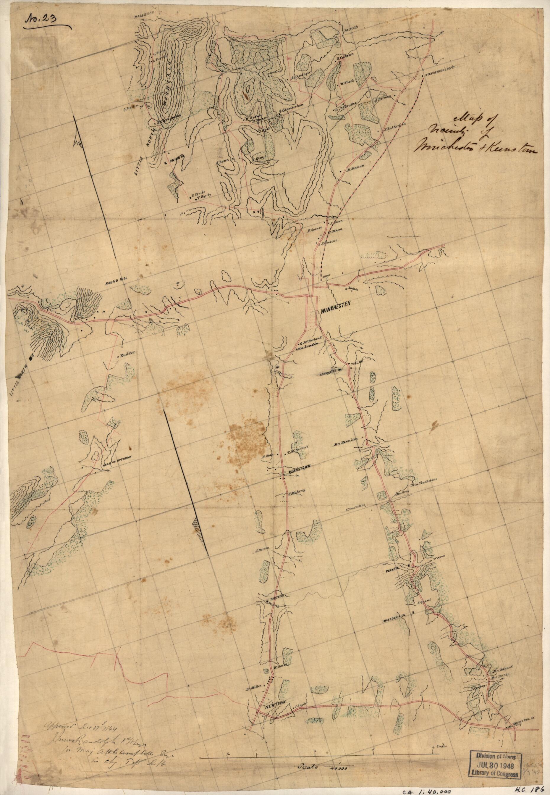 This old map of Map of Vicinity of Winchester & Kernstown from 1864 was created by Albert H. (Albert Henry) Campbell, Innes Randolph in 1864