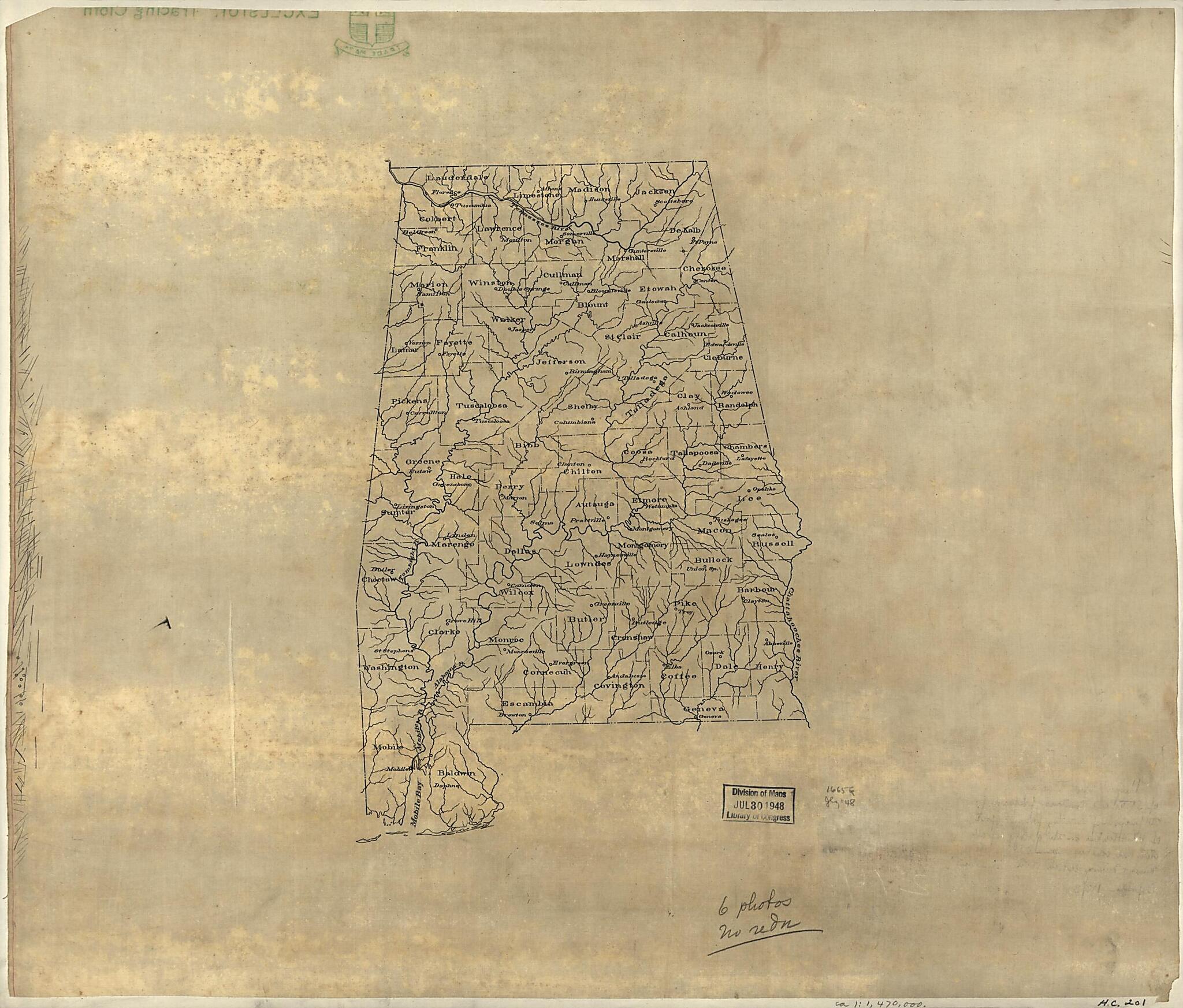 Base Map of Alabama 1893 by Relic Map Company