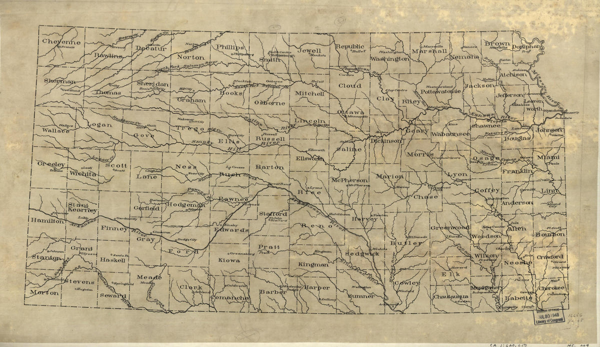 Base Map of Kansas 1893 by Relic Map Company
