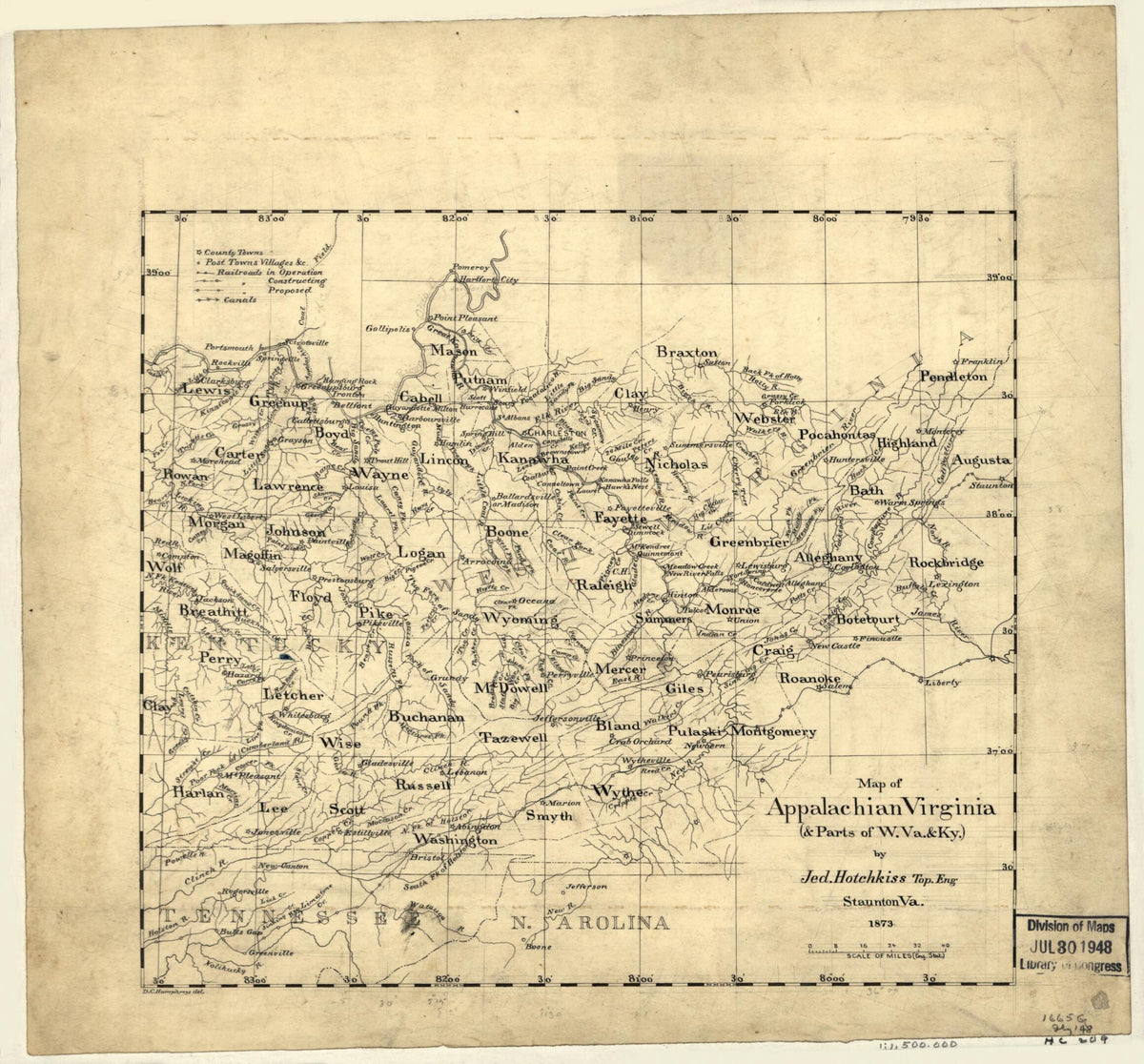 Map of Appalachian Virginia (& Parts of W. Va. & Ky.) (Map of Appalachian Virginia (and Parts of West Virginia and Kentucky)) 1873 by Relic Map Company