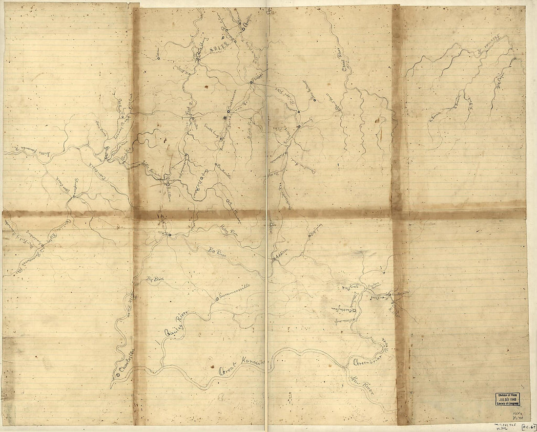 This old map of Sketch of Central West Virginia, Showing Drainage Between Clarksburg and Charleston from 1870 was created by in 1870