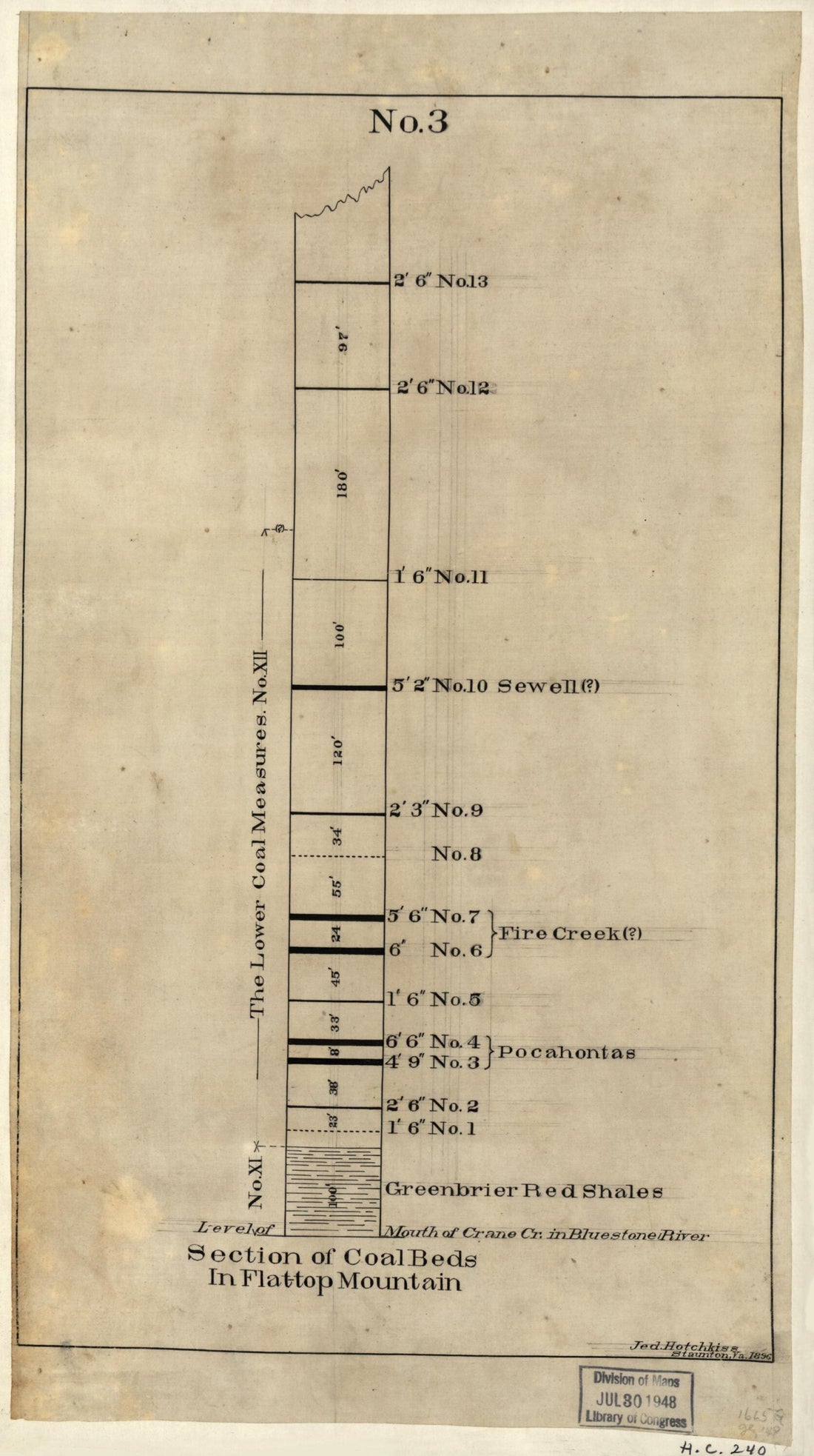 This old map of Top Mountain from 1896 was created by Jedediah Hotchkiss in 1896